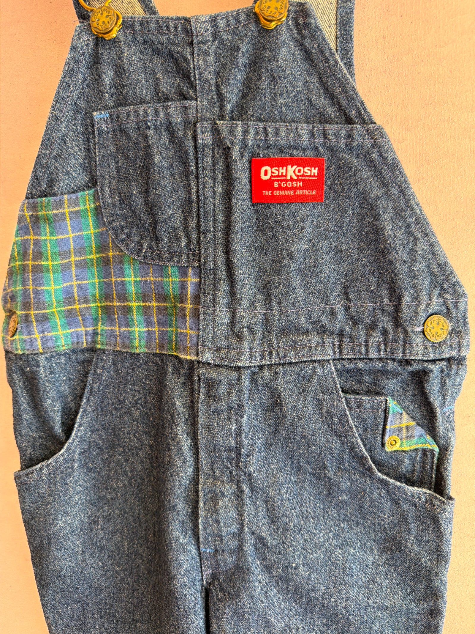 vintage OshKosh B'gosh Dark Denim Blue Plaid overalls / 5