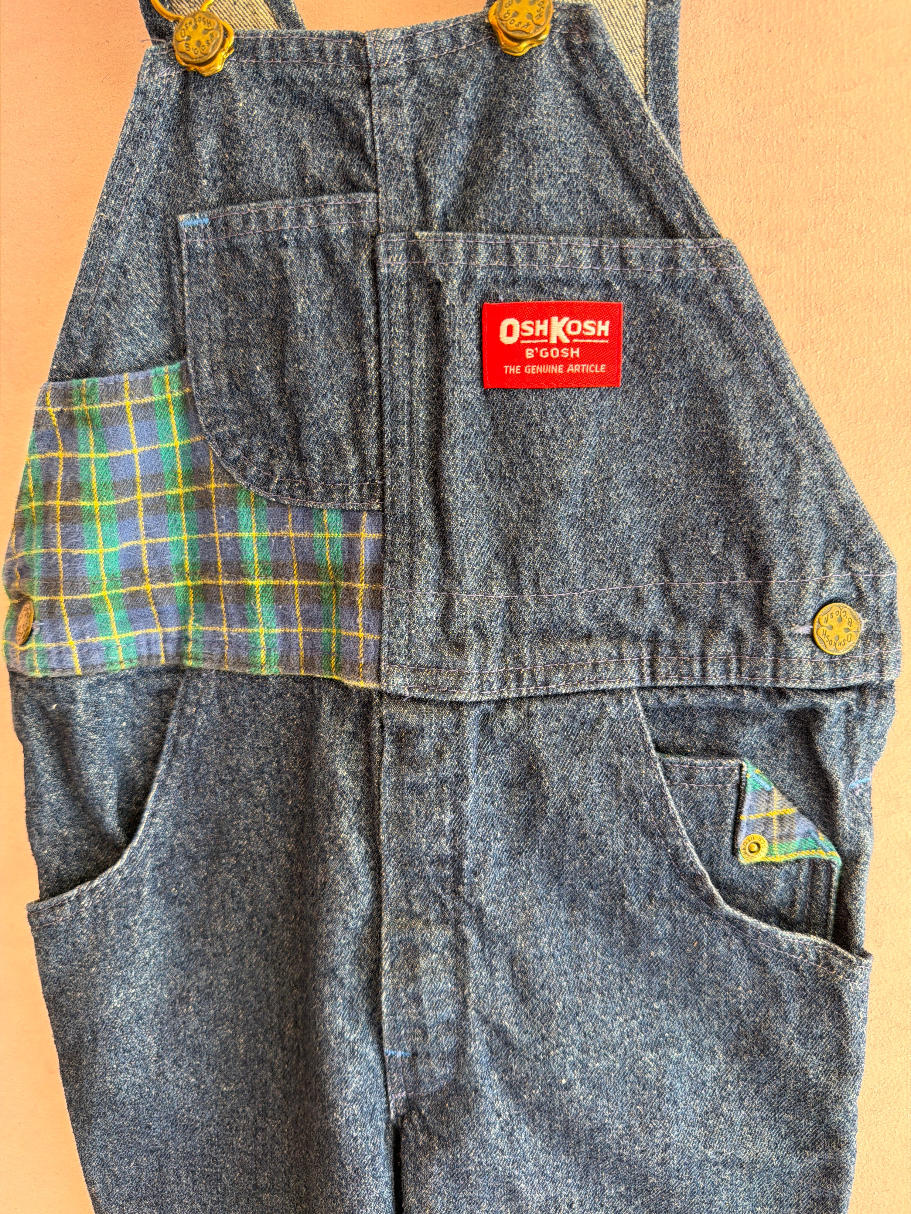 vintage OshKosh B'gosh Dark Denim Blue Plaid overalls / 5