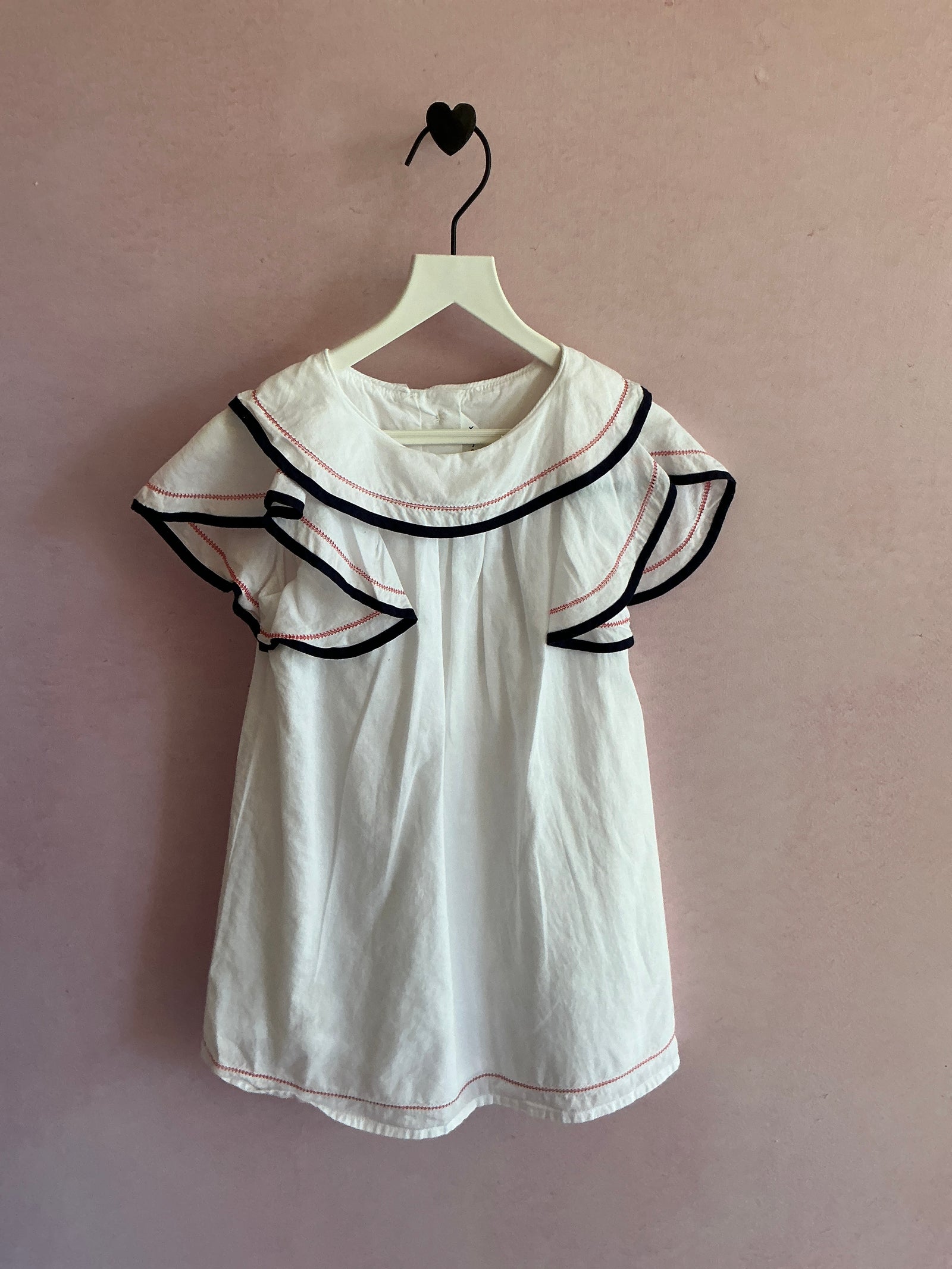 janie and jack White Navy Ruffle Collar Dress / 3