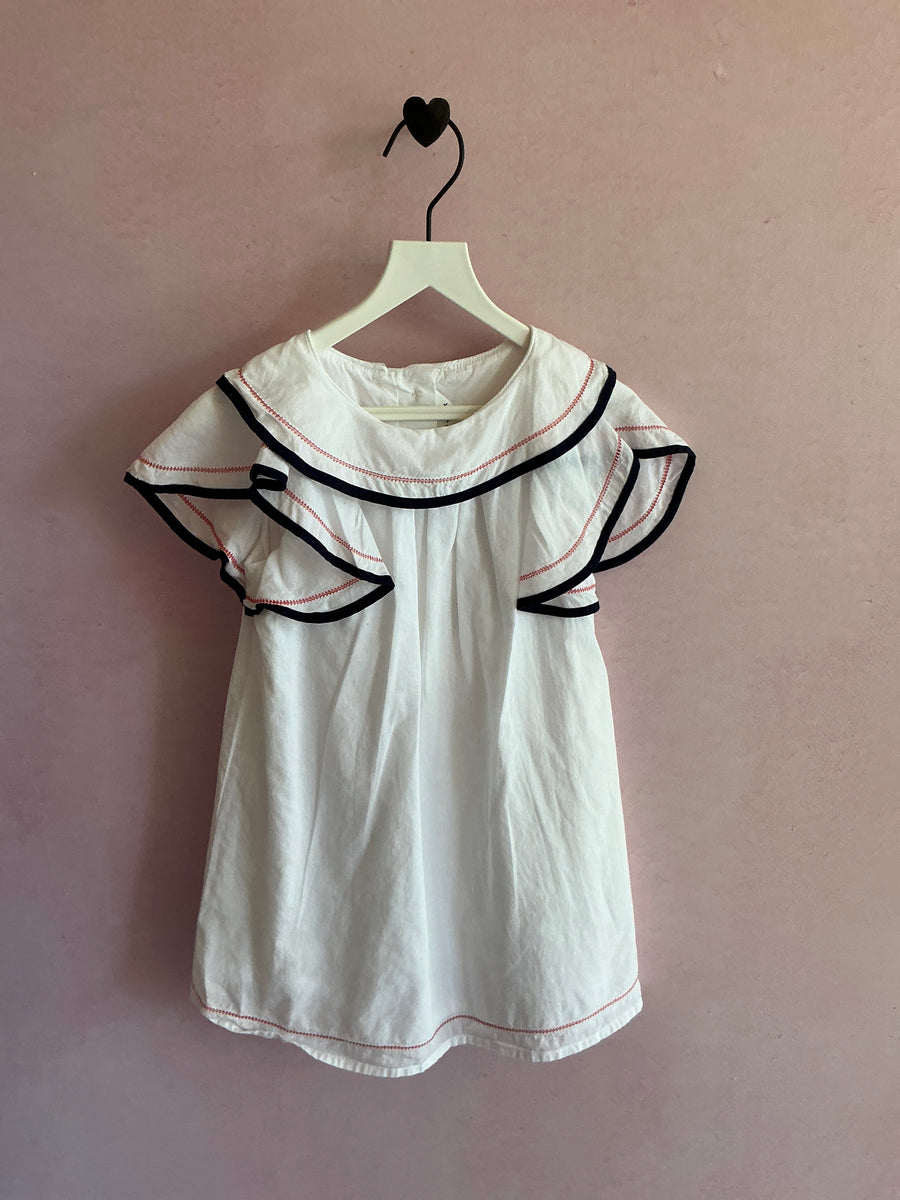 janie and jack White Navy Ruffle Collar Dress / 3