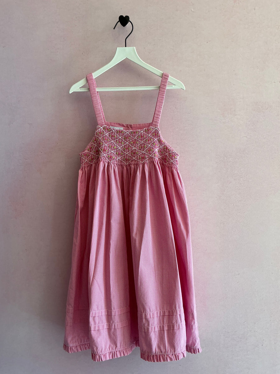 vintage Vive La Fete Hand-Smocked Pink and White Gingham Rosette Dress / 4