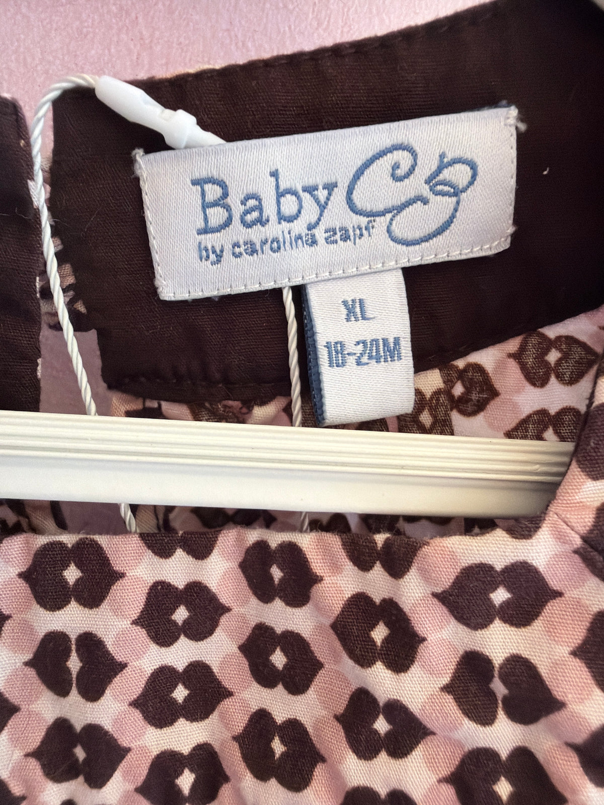 Baby CZ Brown and Pink Empire Waist Dress / 18-24 months