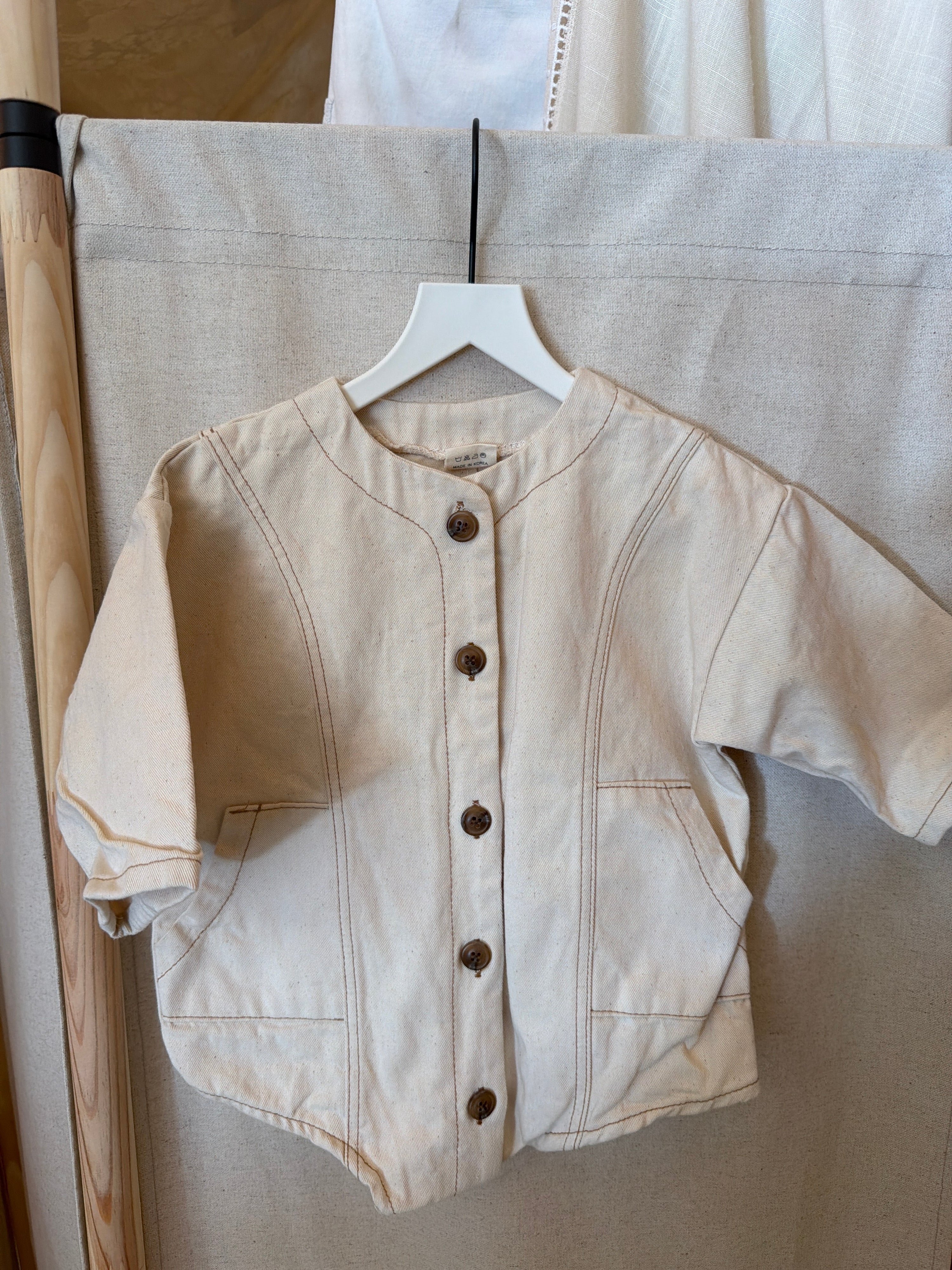 Monbebe Off-white Contrast Stitch Romper / Small