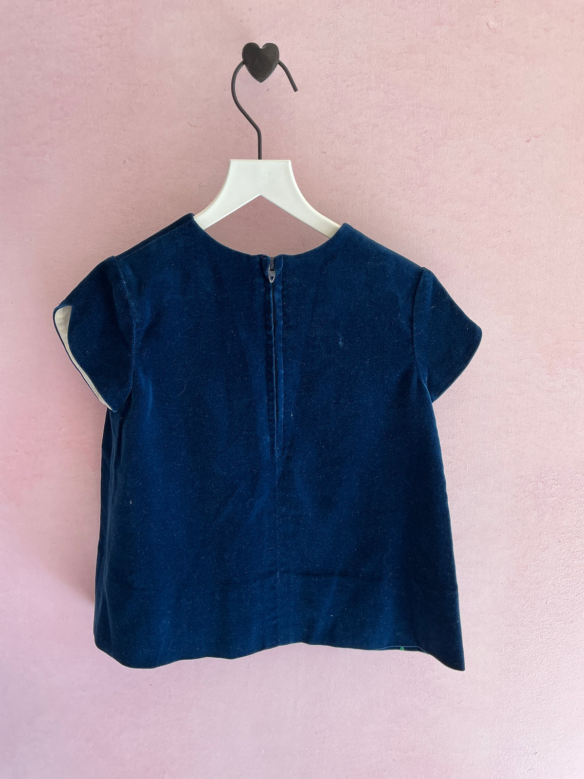 70s vintage blue velvet folk-art daisy applique storybook Dress / 6-12