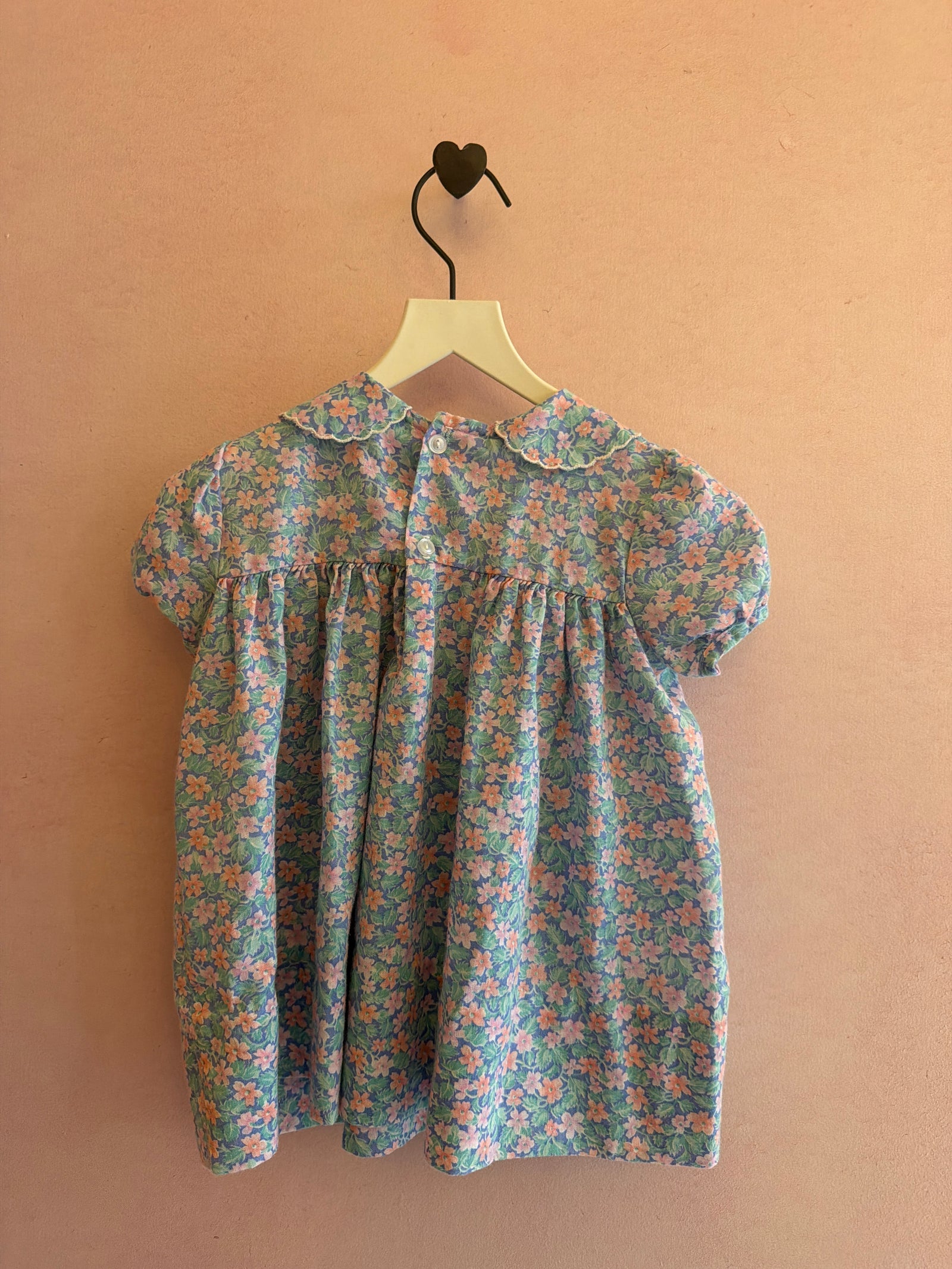 vintage Pastel blue with pink floral smocked Dress / 0-6 months