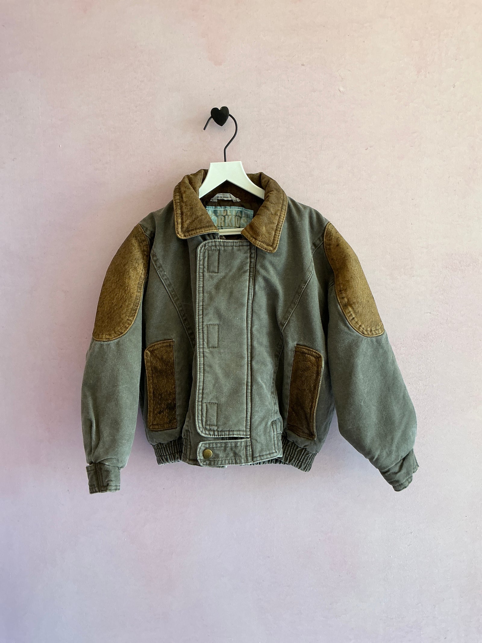 Vintage Brown Bomber Jacket with Leather Details / 5-6