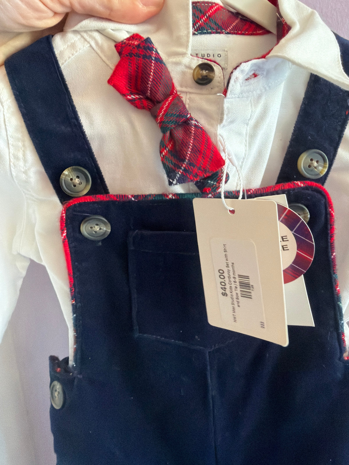 NWT Max Studio Kids Corduroy Set with Shirt and Bow Tie / 6-9 months