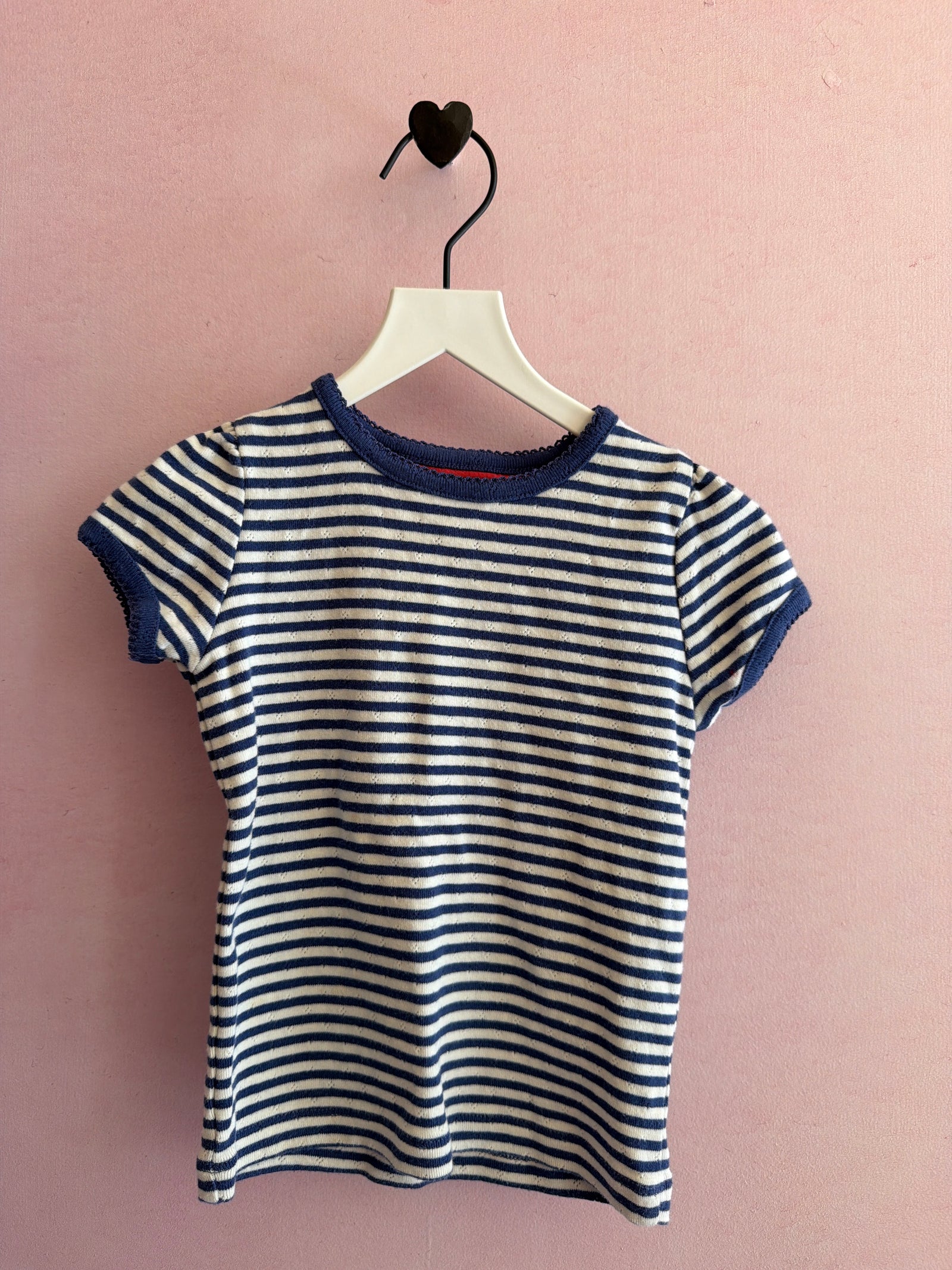 mini boden Pointelle Navy Stripe T-Shirt / 2-3 years