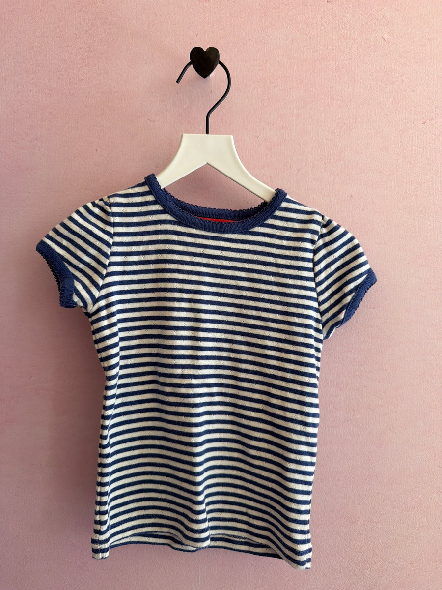 mini boden Pointelle Navy Stripe T-Shirt / 2-3 years