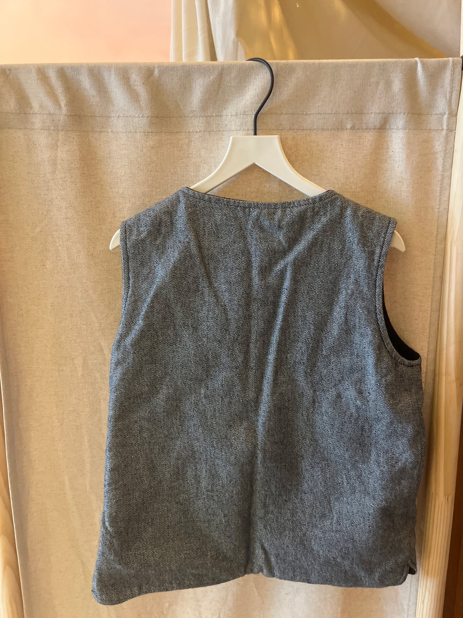 Denim Wood Button Patched Vest / 4-6