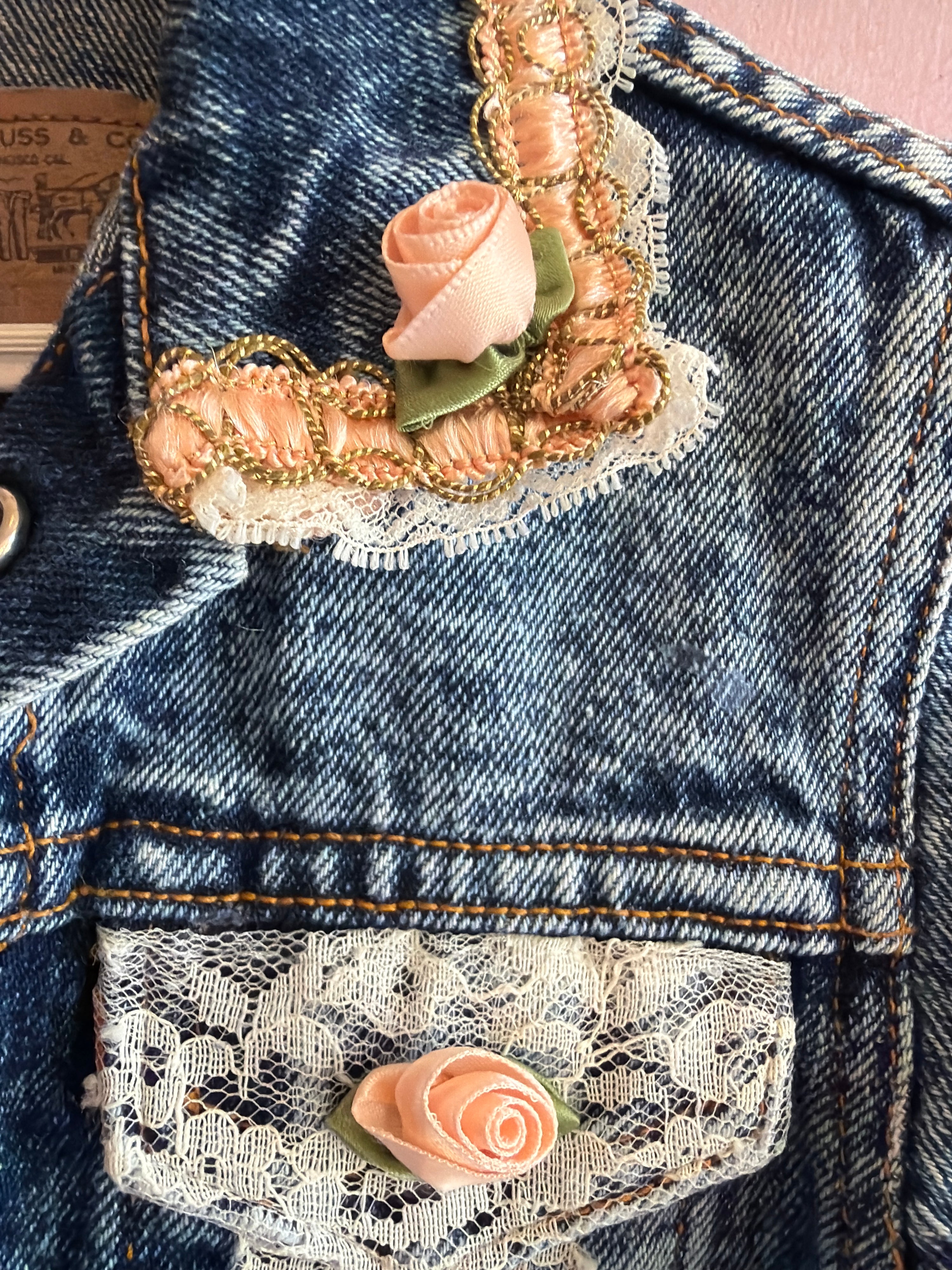 Vintage August 1988 Levi's Rosette Lace Jean Jacket / 12 months