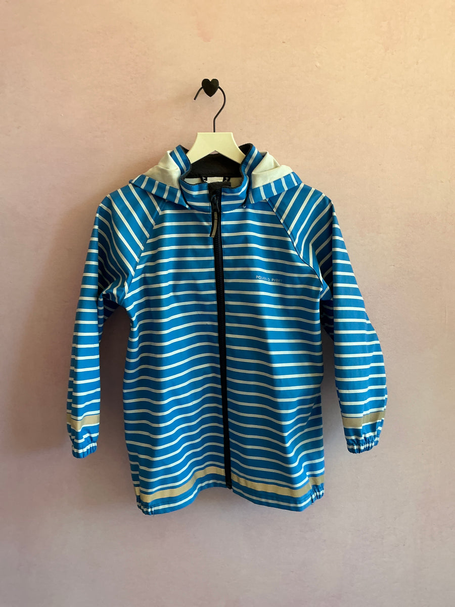 Polarn O. Pyret Blue White Striped Hooded Bomber Jacket / 6-8 years
