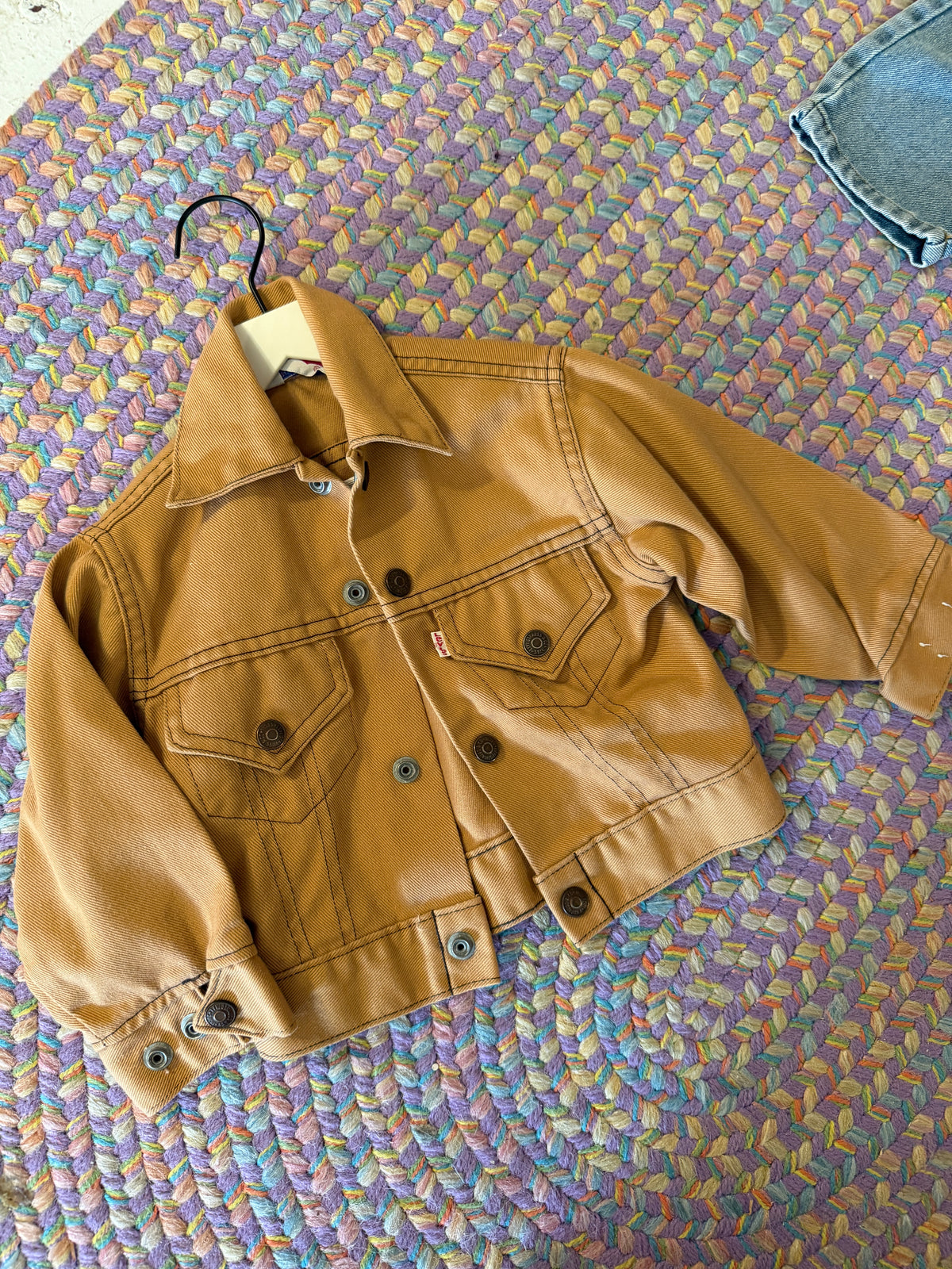 vintage 70s Levi's Caramel Chore Coat with Dark Brown Contrast Stitch / 4
