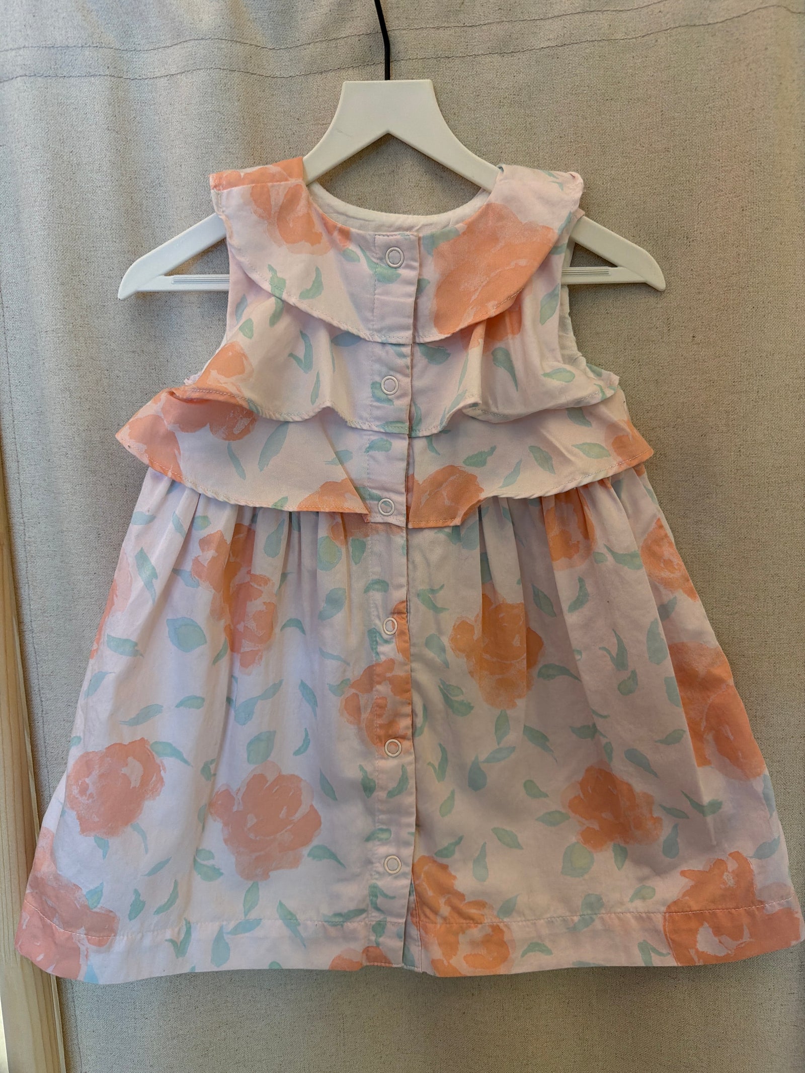 petit bateau Pastel Pink and Mint Green Ruffle Dress / 18 months