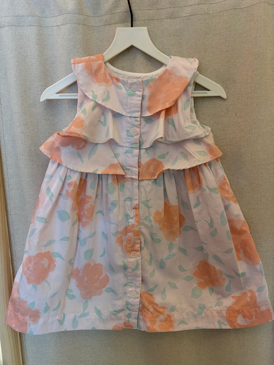 petit bateau Pastel Pink and Mint Green Ruffle Dress / 18 months