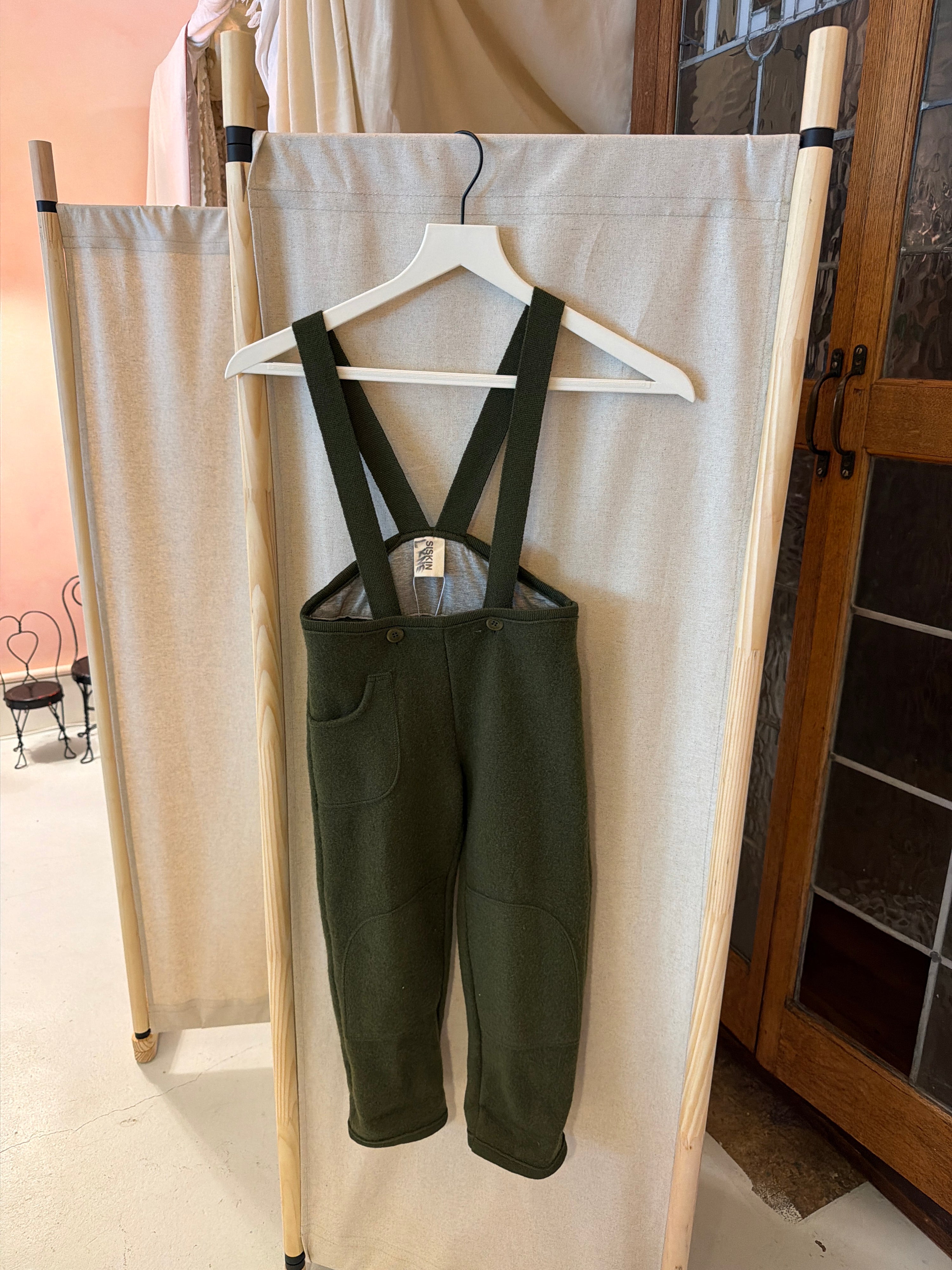 Siskin Olive Pocket Dungarees - Boiled Merino Wool - Seaweed / 5-6