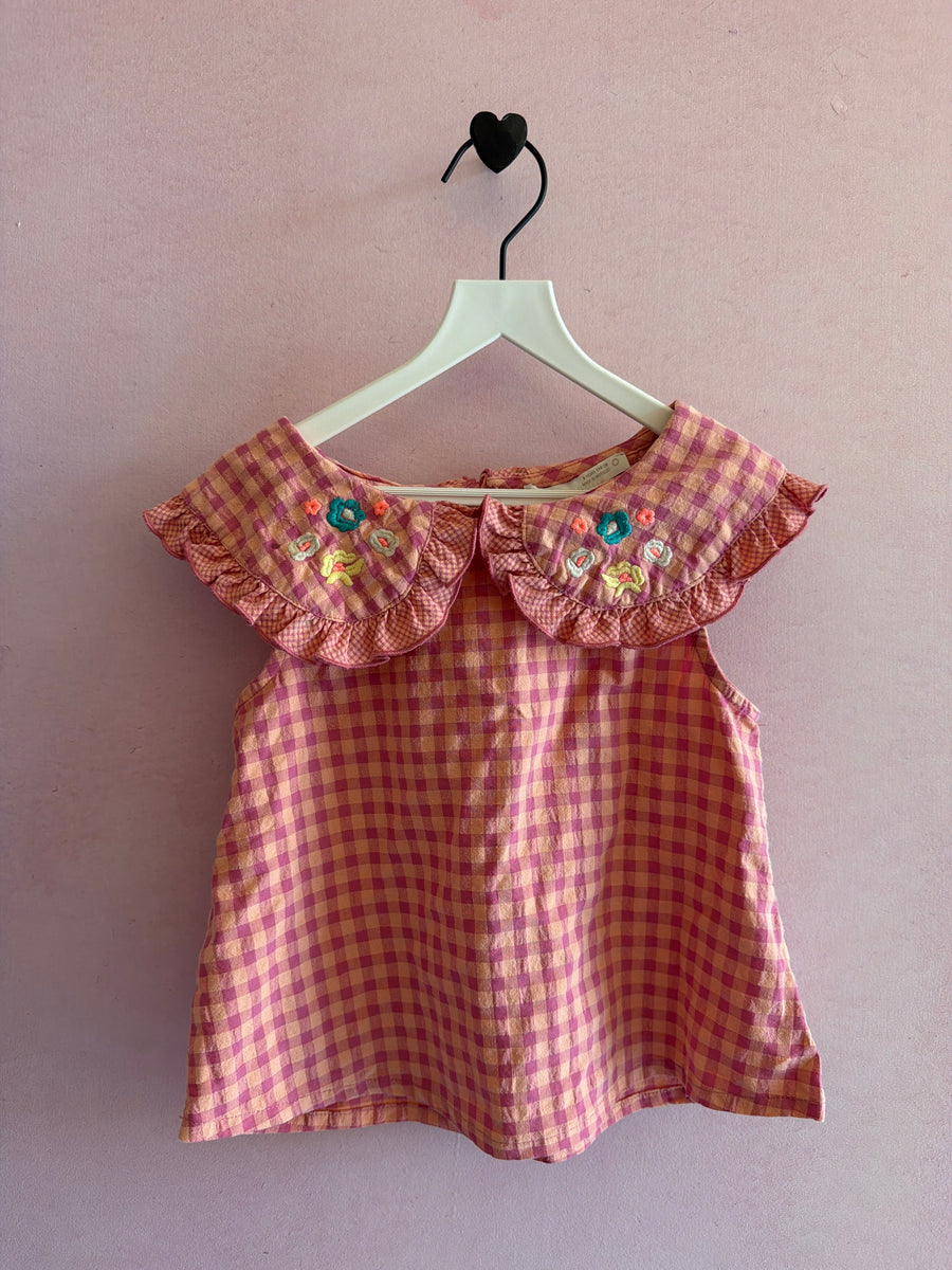 Zara Purple check with colorful floral embroidery Blouse / 5 years
