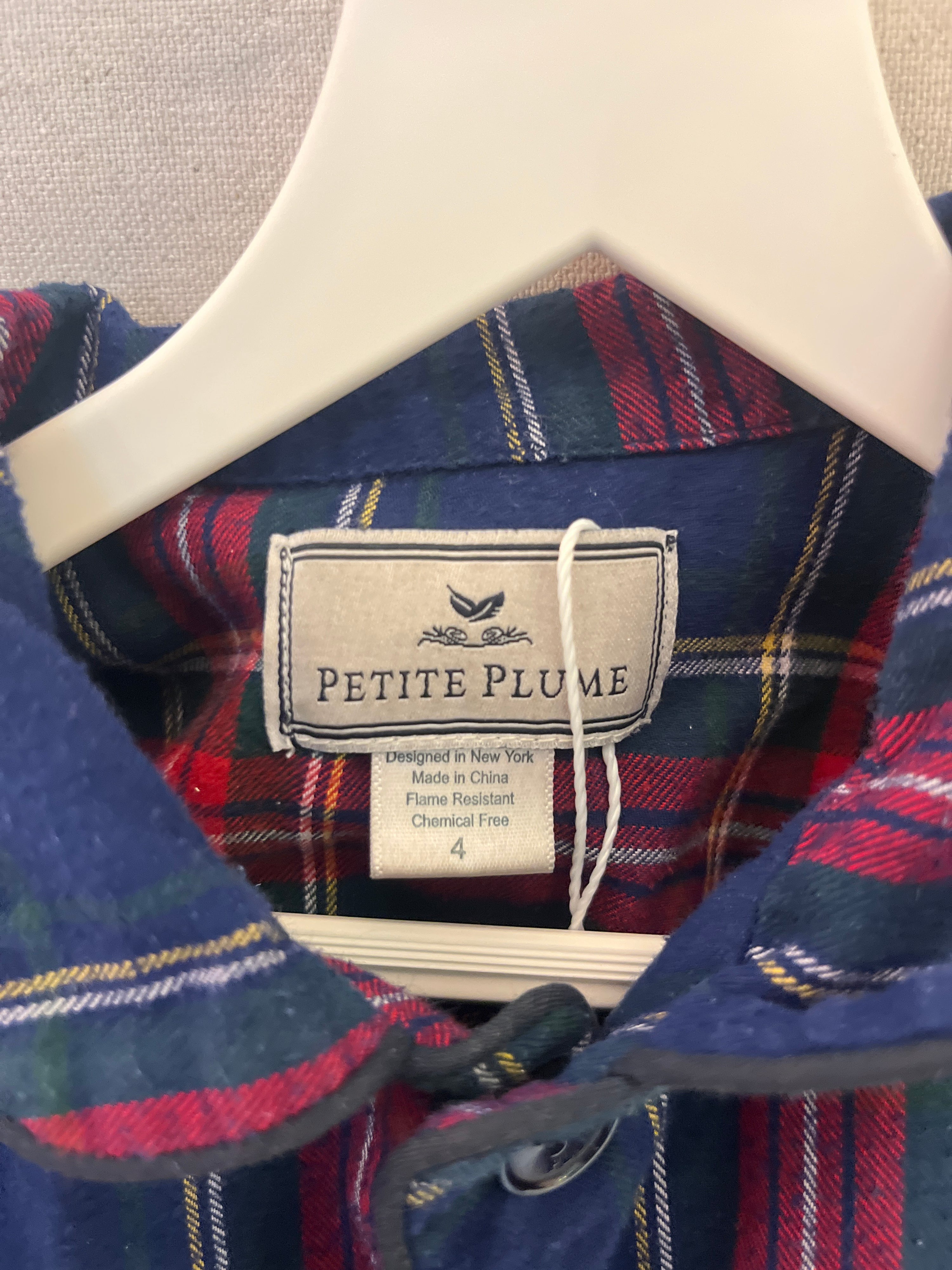 petit plume navy Plaid Pajama Set / 4