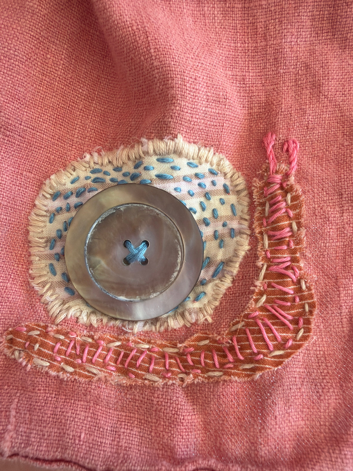 Homemade Creatively Mended Two-Tone Berry Linen Dress