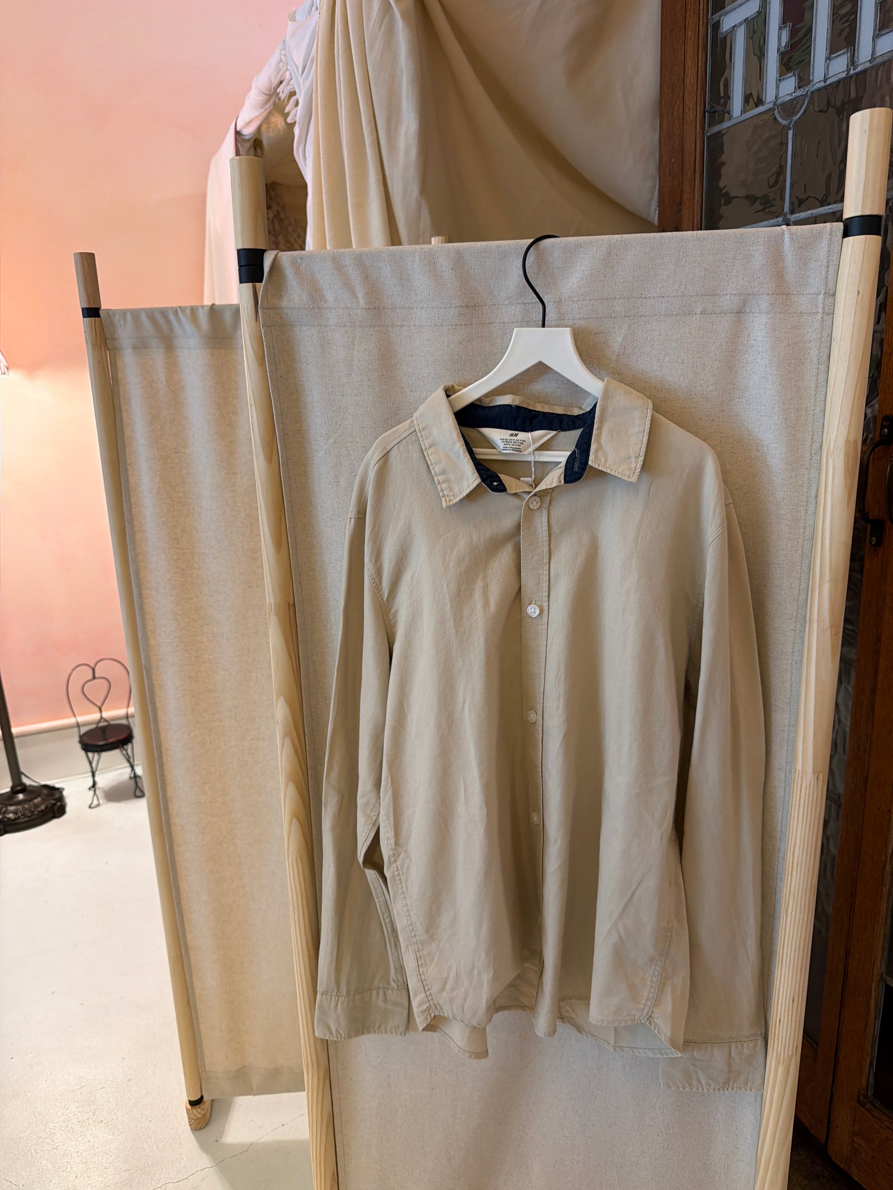 H&M Beige Tan Long Sleeve Button Down / 14