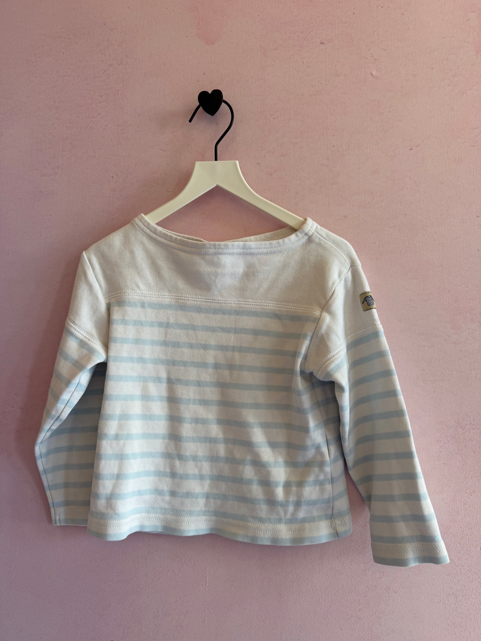 Blue and White Stripe Boat Neck Shirt / 3