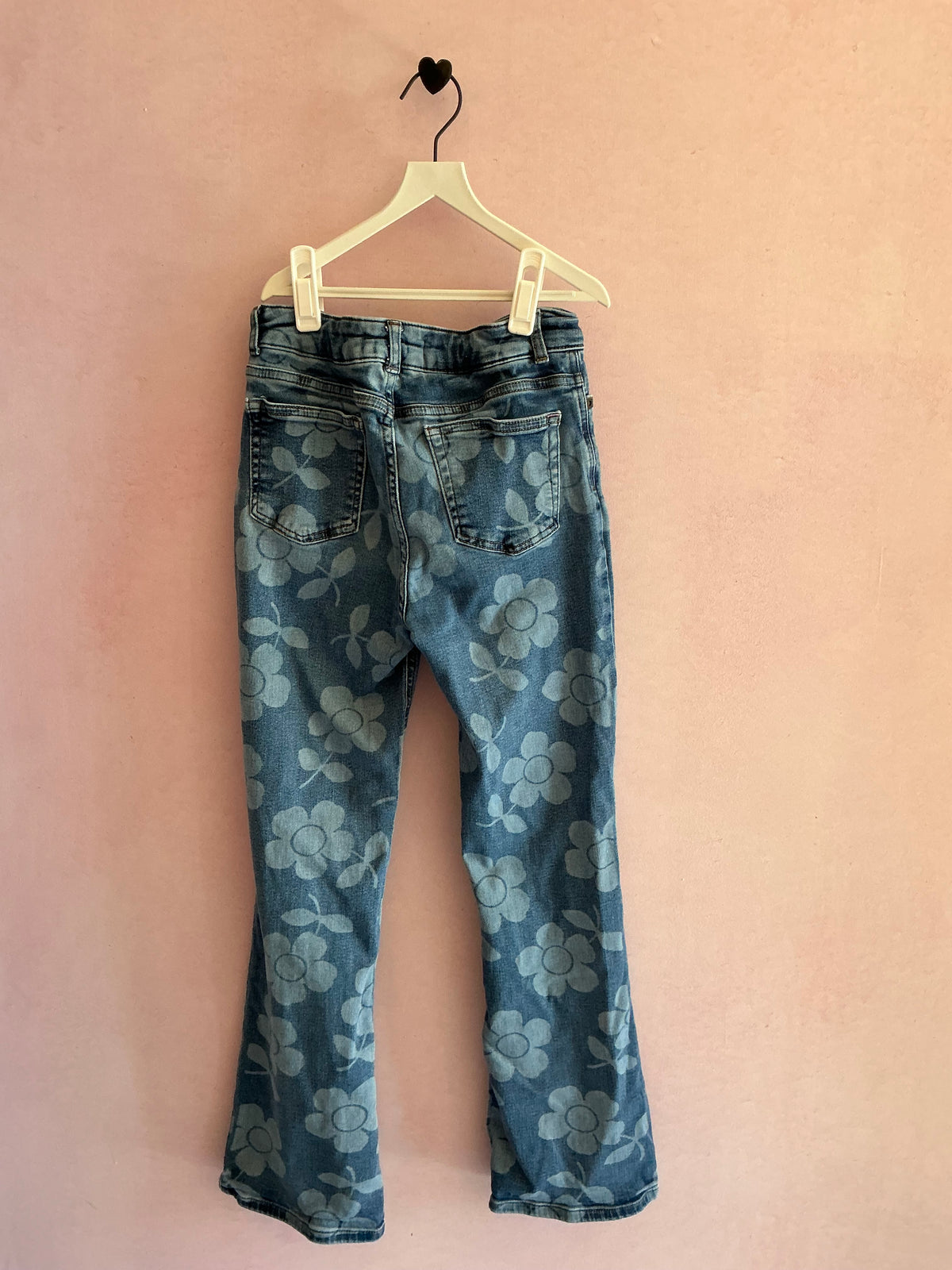 Mini Boden Flower Block Print Denim Flare Jeans / 12