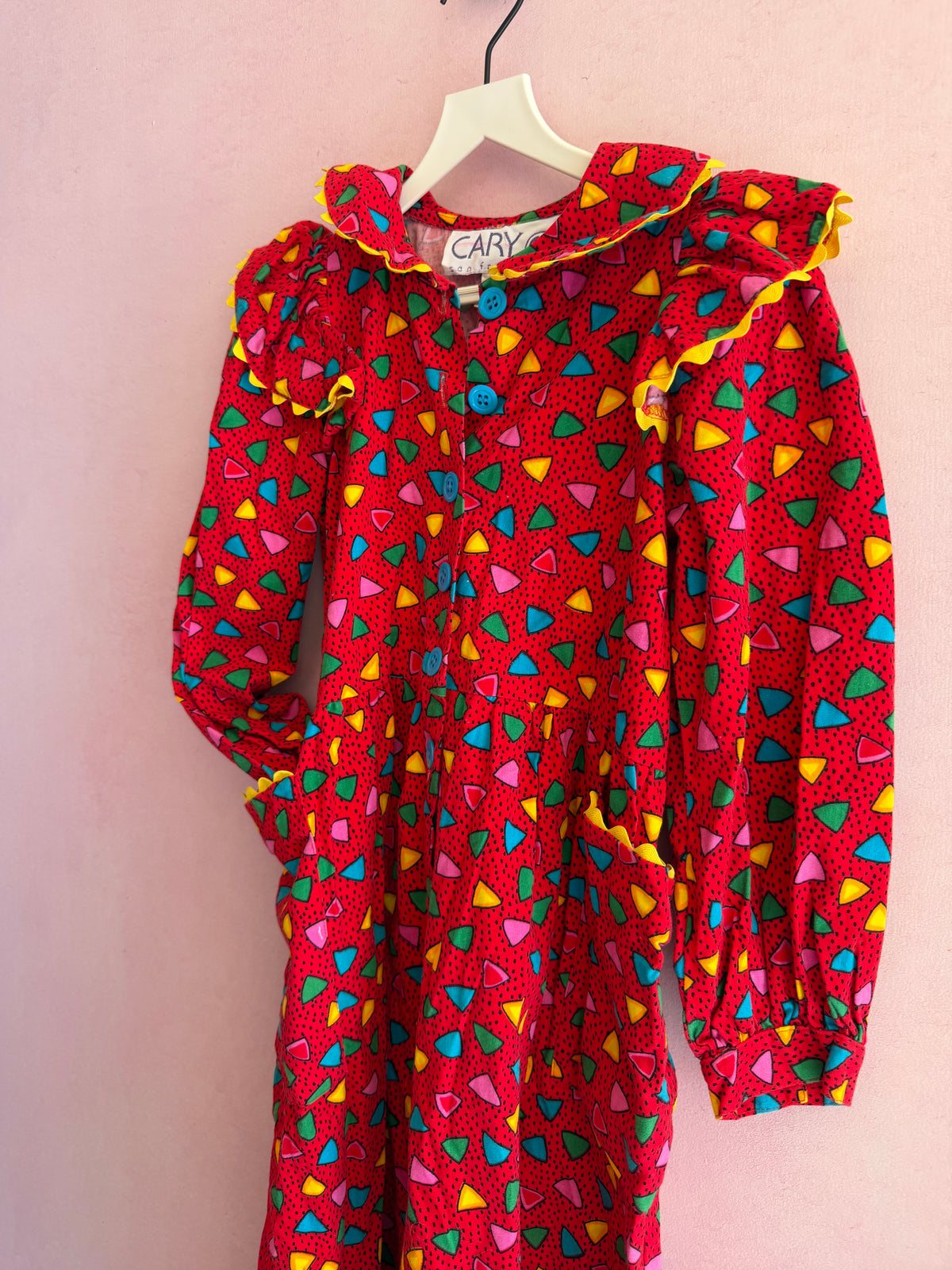 vintage cary sf confetti triangle clown jumpsuit Costume / 6-8 (rips)