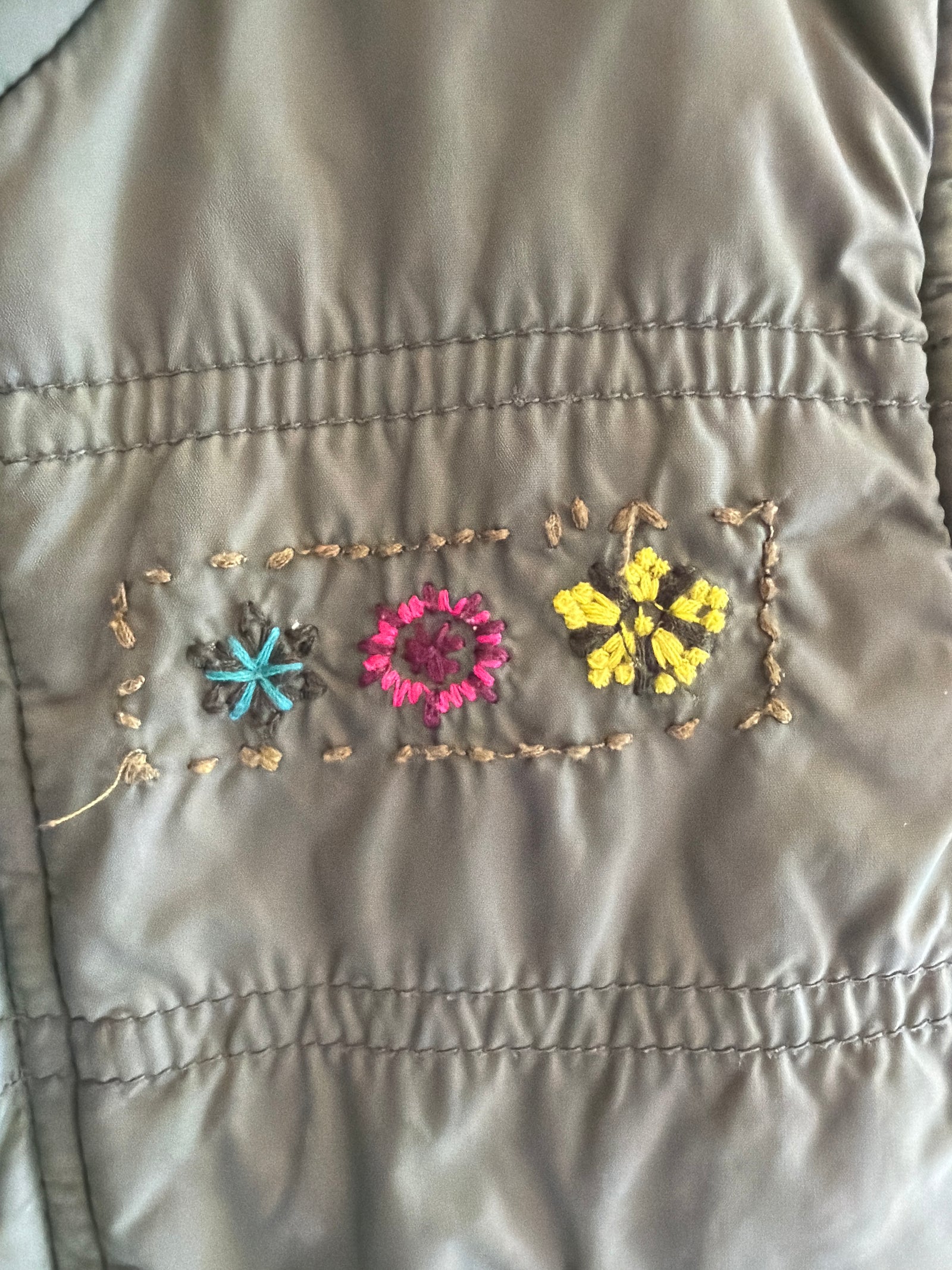 Catimini Embroidered Green Puffer Faux Fur Lined Vest / 4