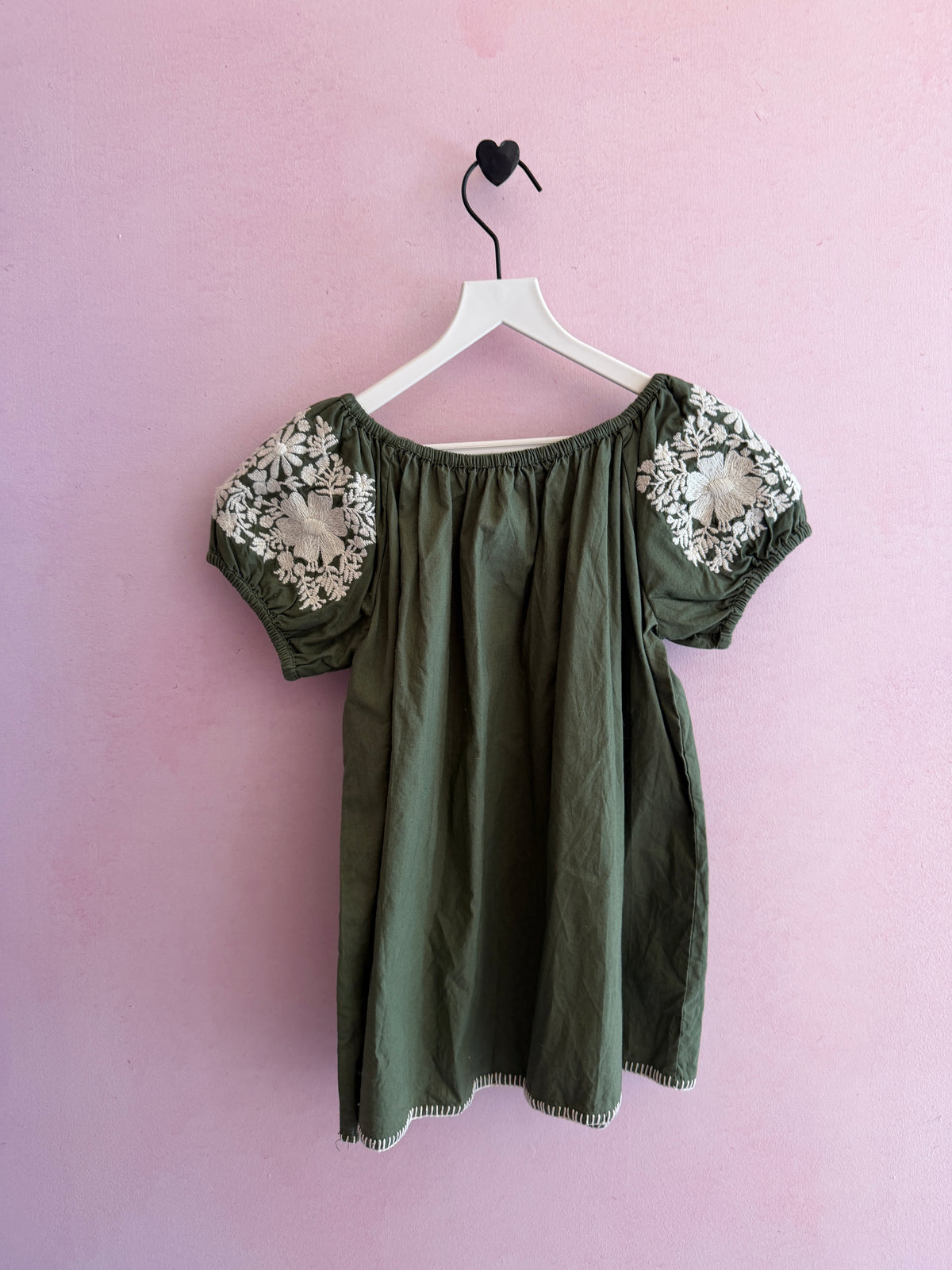 Apolina Forest Green Embroidered Floral Blanket Stitch Dress / 3