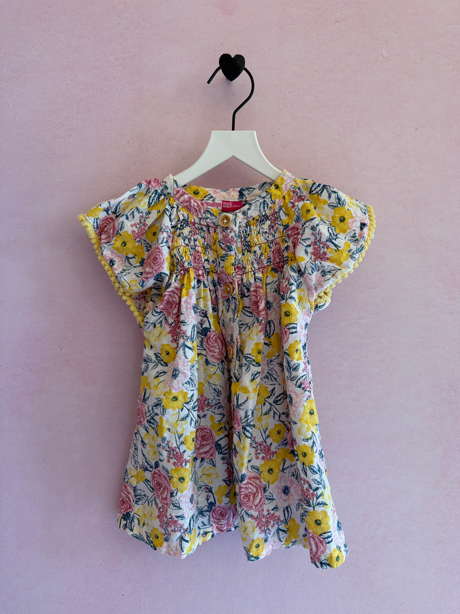 Penelope Mack White, Yellow, Pink, Green Flower Dot Trim Blouse / 3
