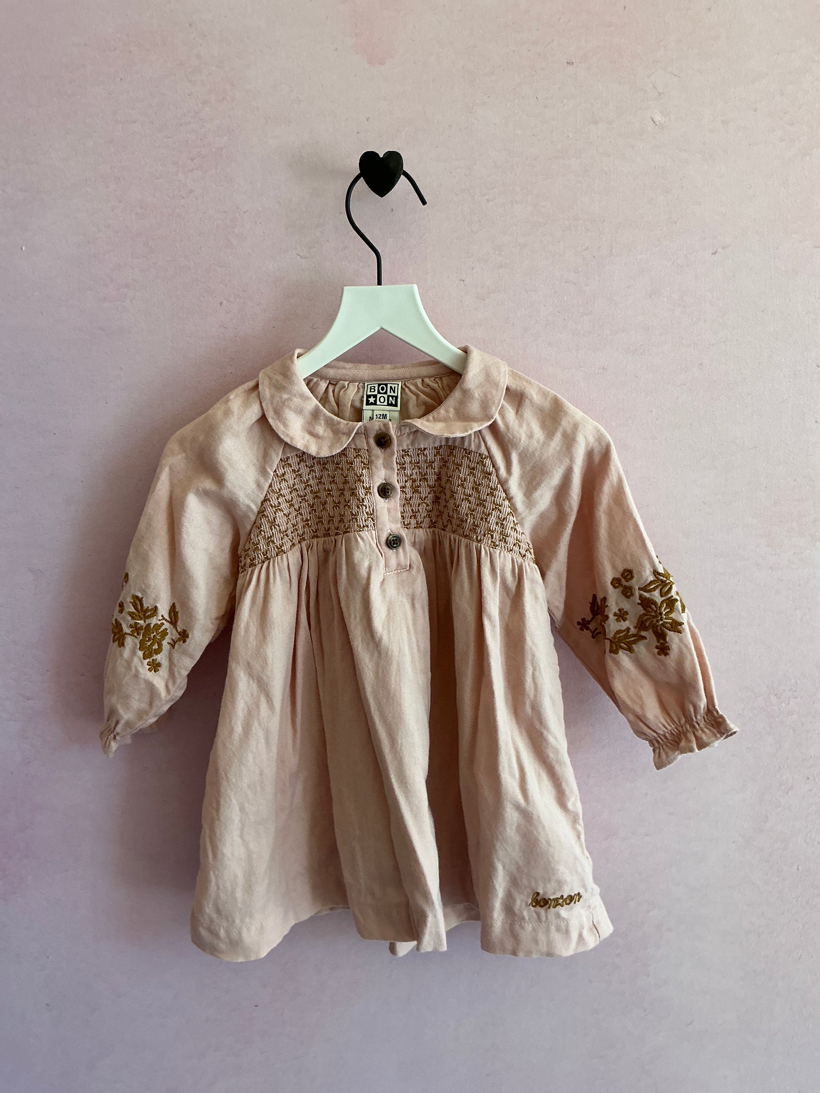 BonTon Rose Hand Smocked Floral Embroidery Dress / 12 months