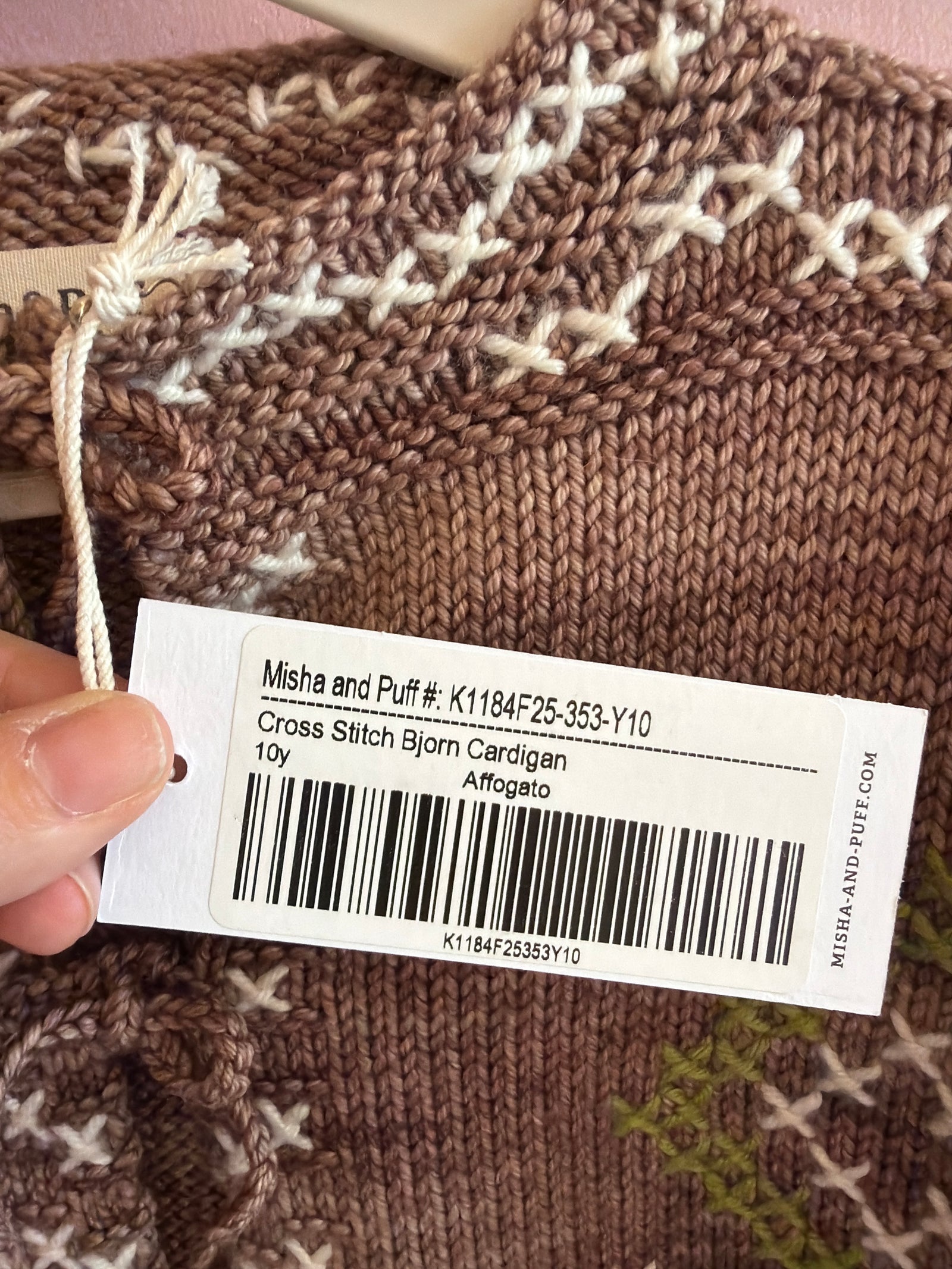 '25 NWTs Misha & Puff Cross Stitch Bjorn Cardigan in Affogato Sweater / 10