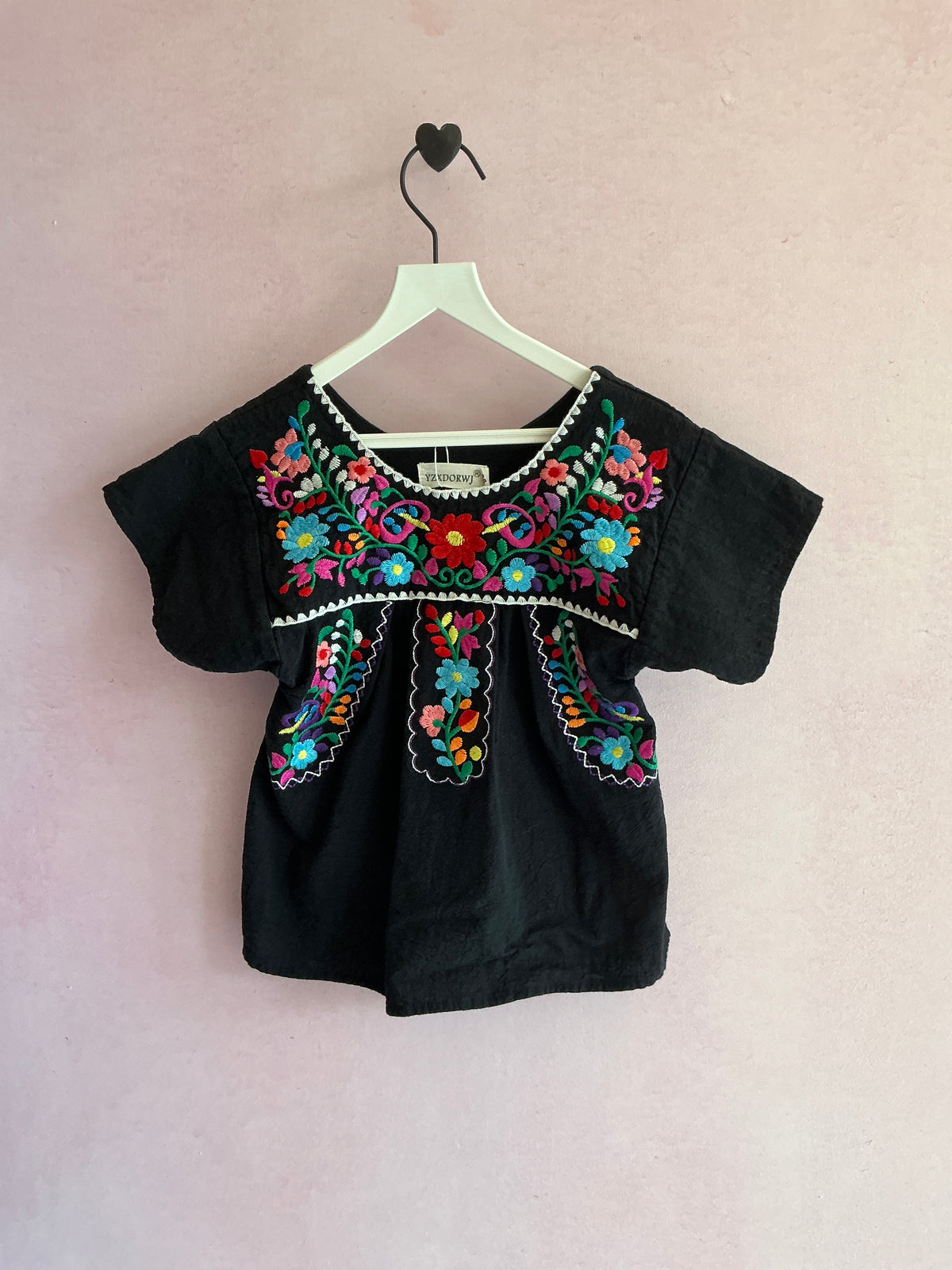 YZXDORWJ Black Bright Floral Embroidery Blouse / 2T