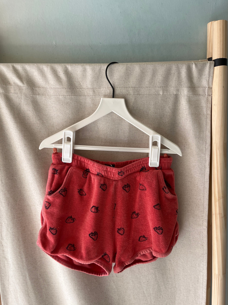 vintage Coral Strawberry Terry Shorts / 5-6