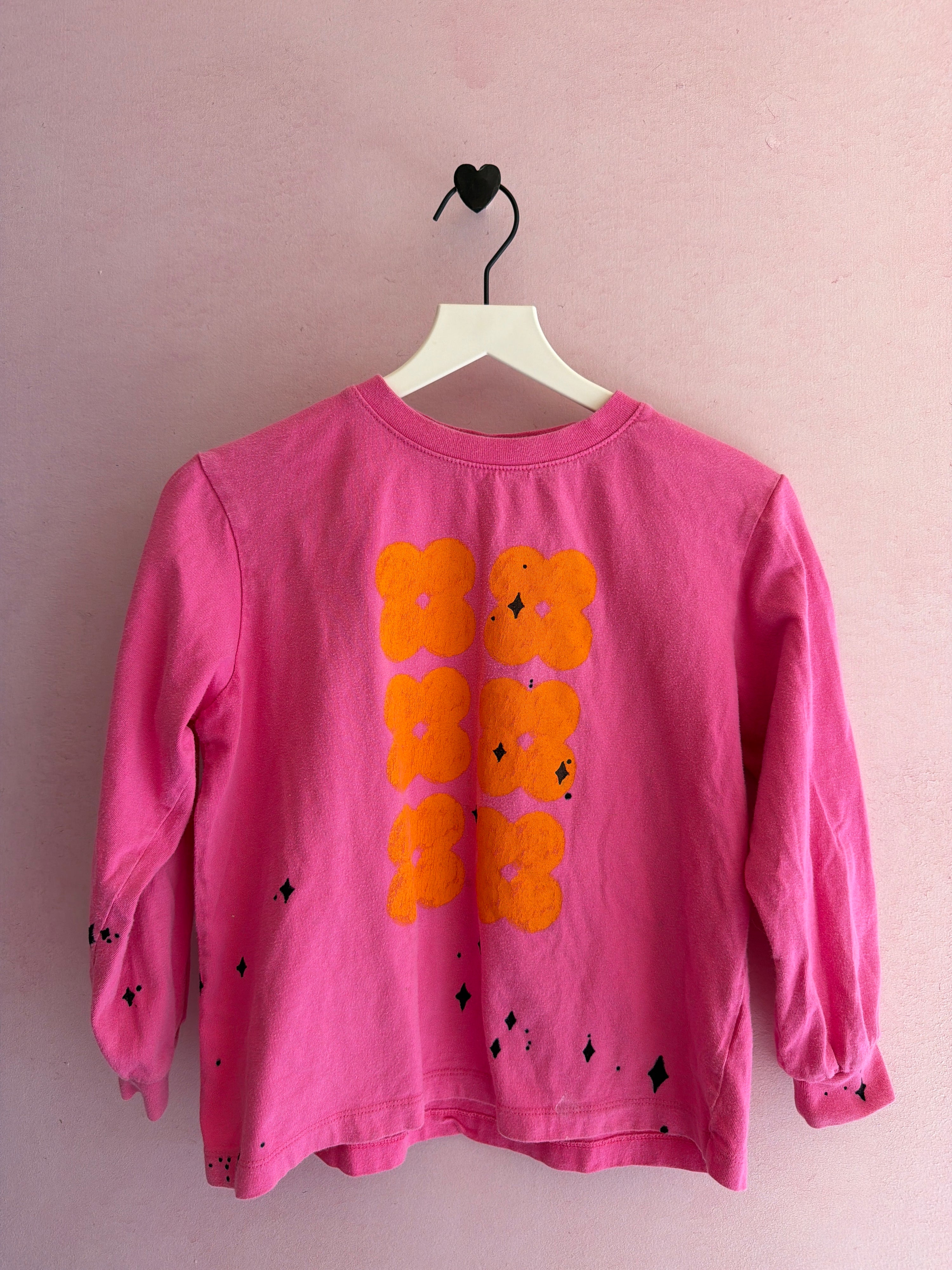 Jelly Mallow Pink and Orange Flower Long Sleeve Shirt / 6-7 Years