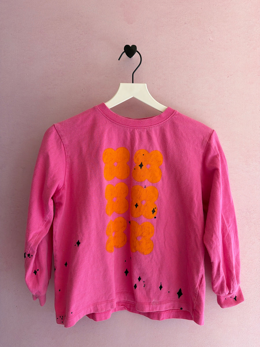 Jelly Mallow Pink and Orange Flower Long Sleeve Shirt / 6-7 Years