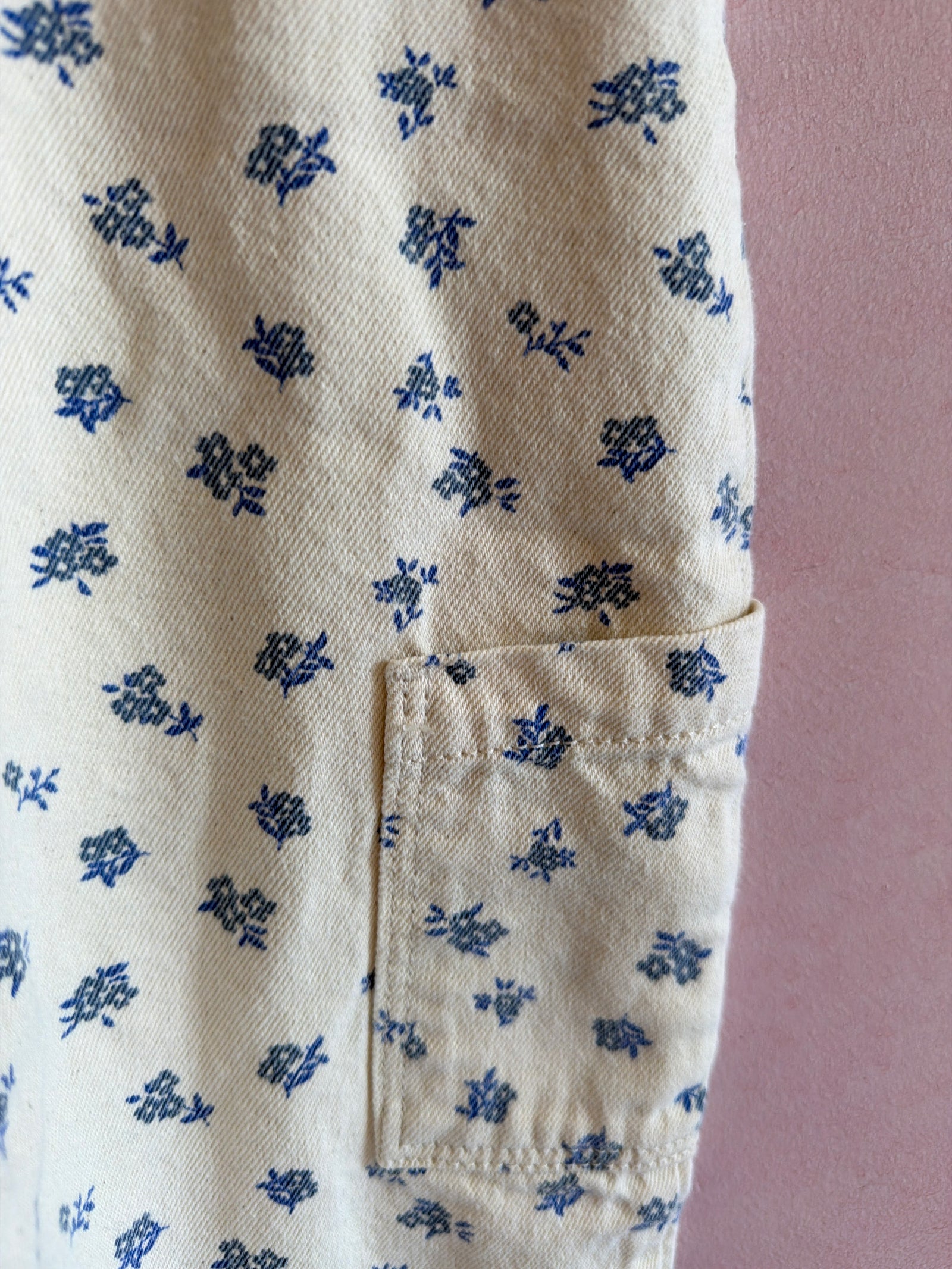 Zara White canvas, light blue ditzy floral Romper / 18-24 months