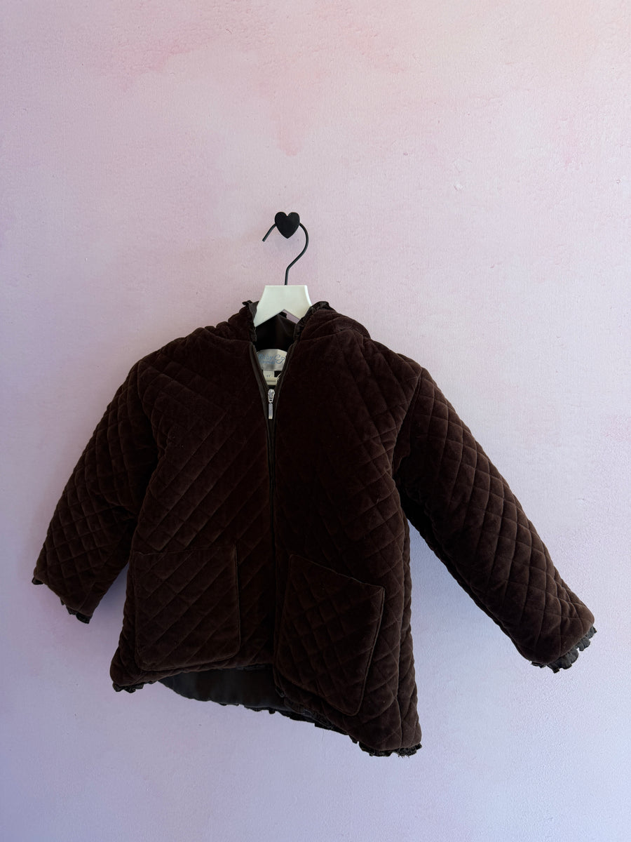 Baby CZ Brown Quilted Silk Lined Coat / 2T