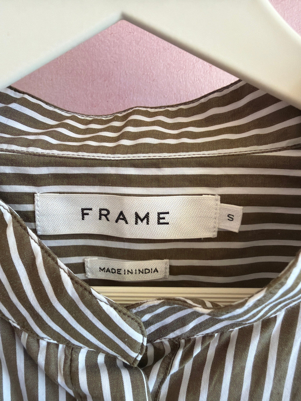 FRAME Olive Brown and White Stripe Shirt / S