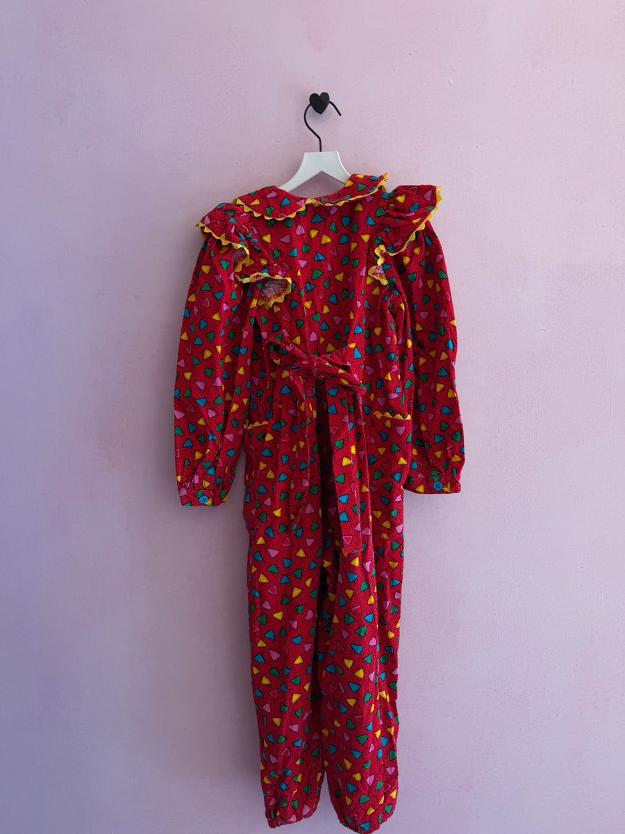vintage cary sf confetti triangle clown jumpsuit Costume / 6-8 (rips)