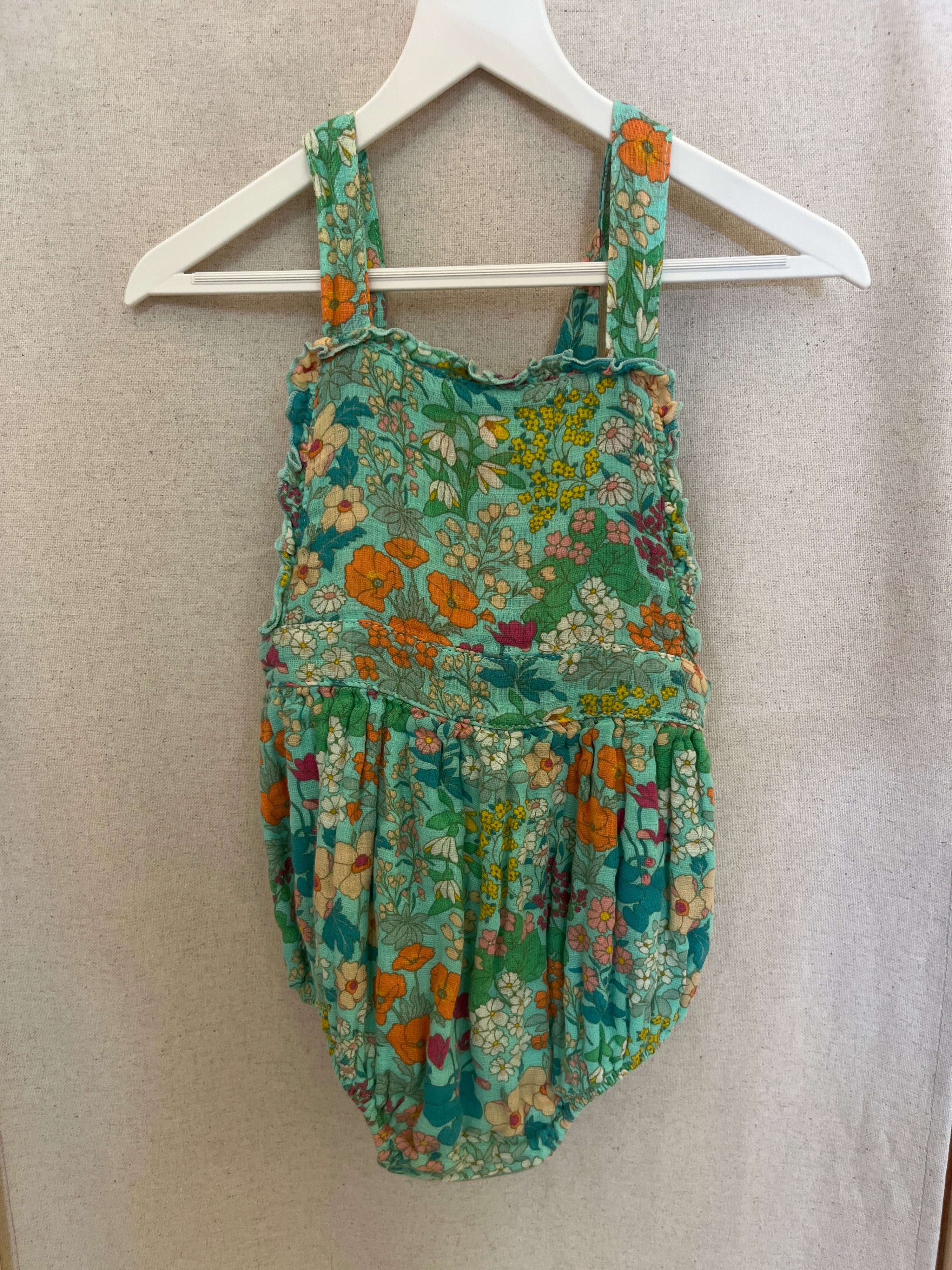 angel dear Turquoise Foral Romper / 12-18 months