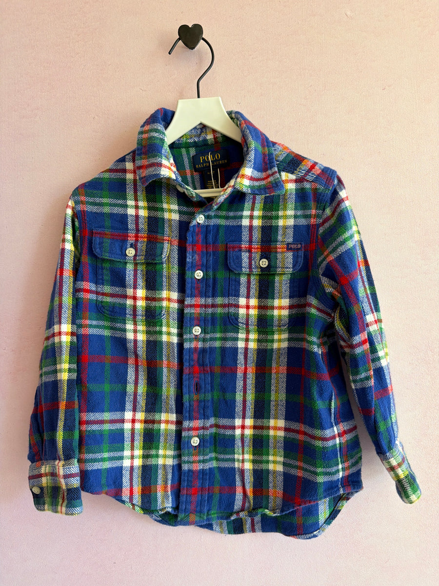 Polo Flannel Primary Green Shirt / 4T