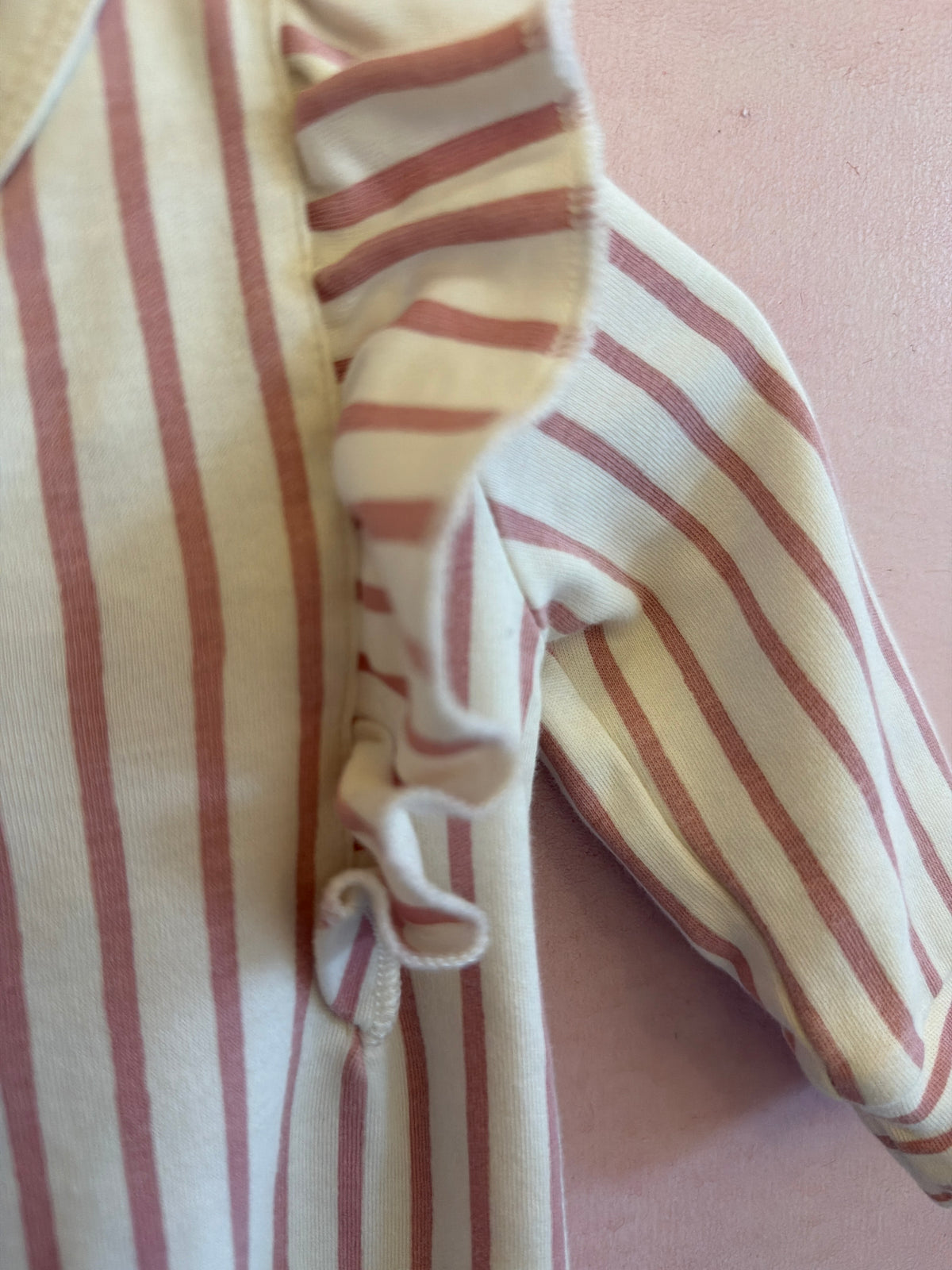 PEHR Pink White Stripe Ruffle Romper / 6-12 months