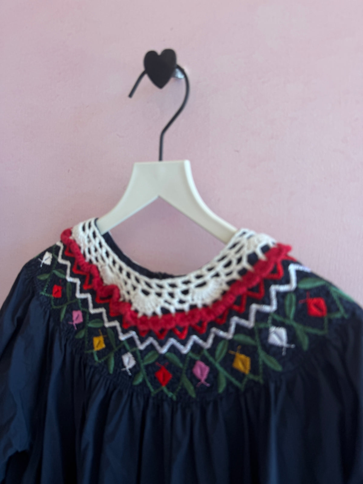 Lone Feather Navy Smocked Embroidery Dress / 8