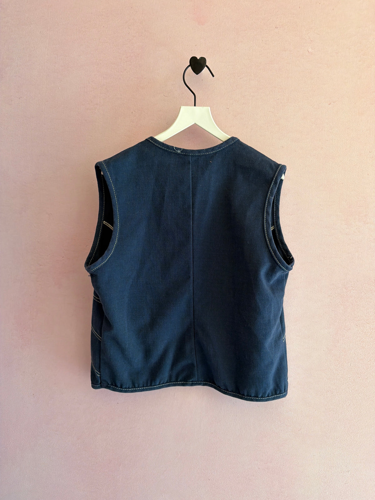 Vintage 70s Blue Cotton Contrast Stitch Vest