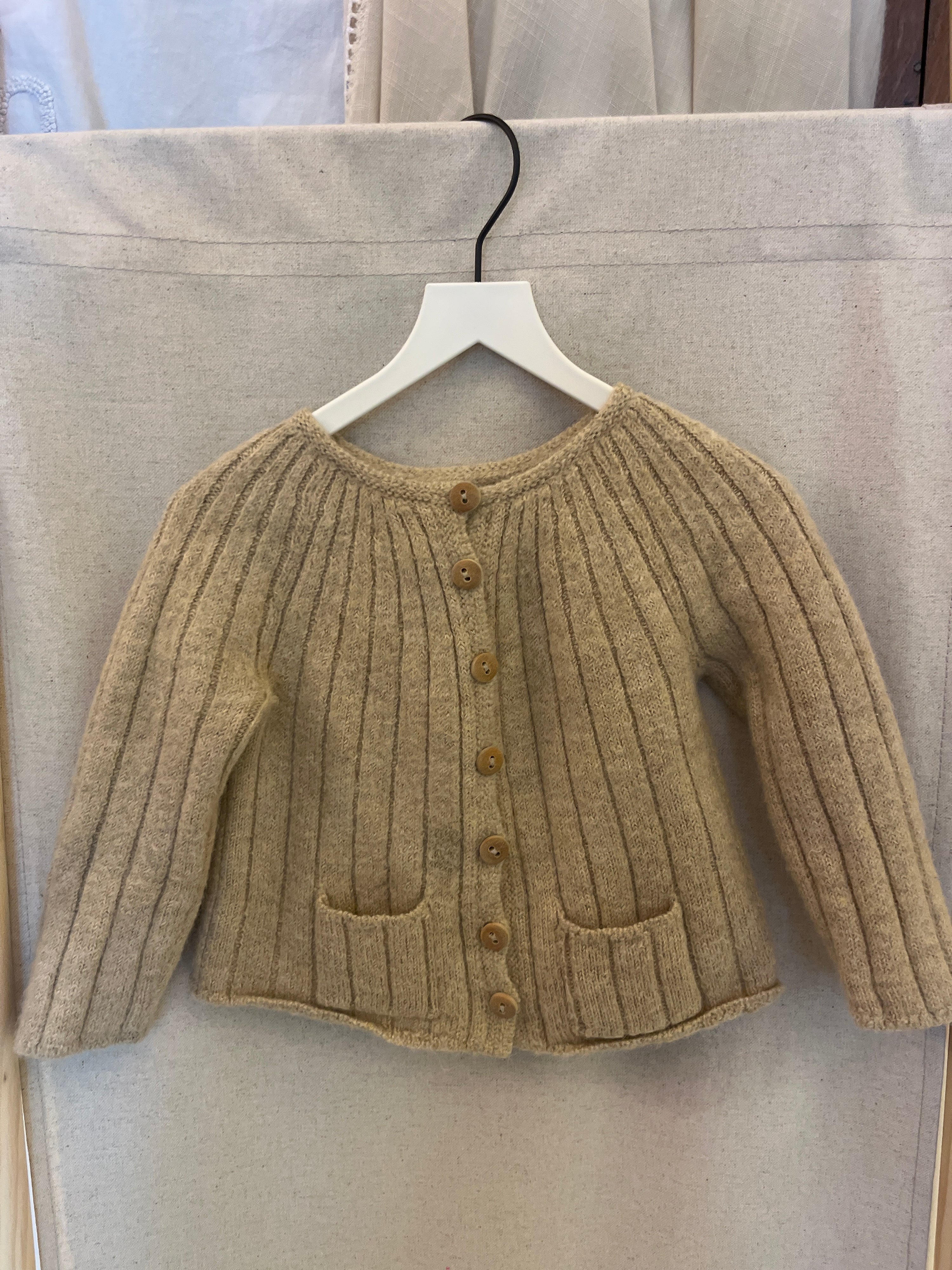 Oeuf Beige 100% Baby Alpaca Cardi / 2-3 Years