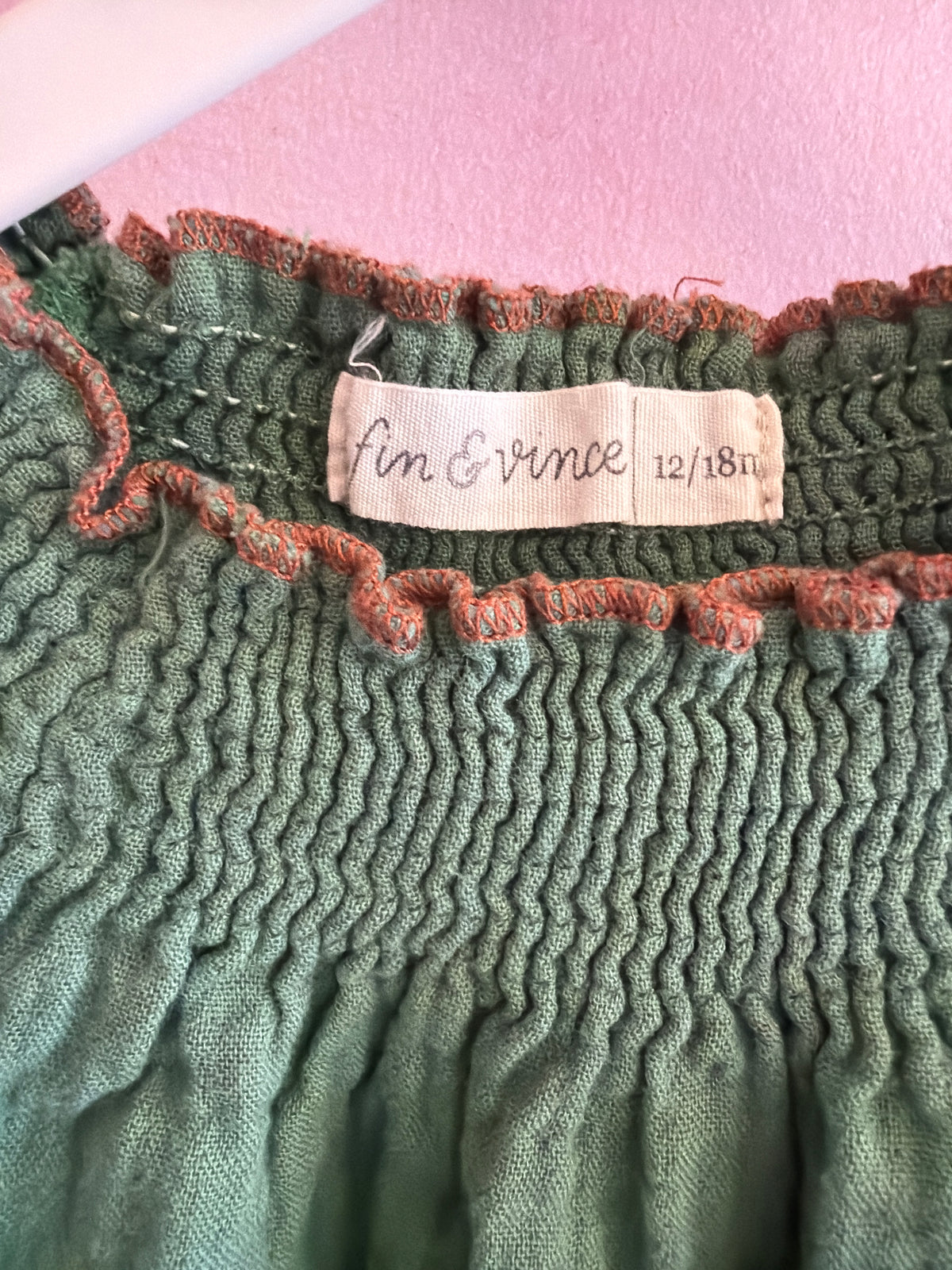 fin & vince Forest and Brown Smocked Blouse / 12-18 months