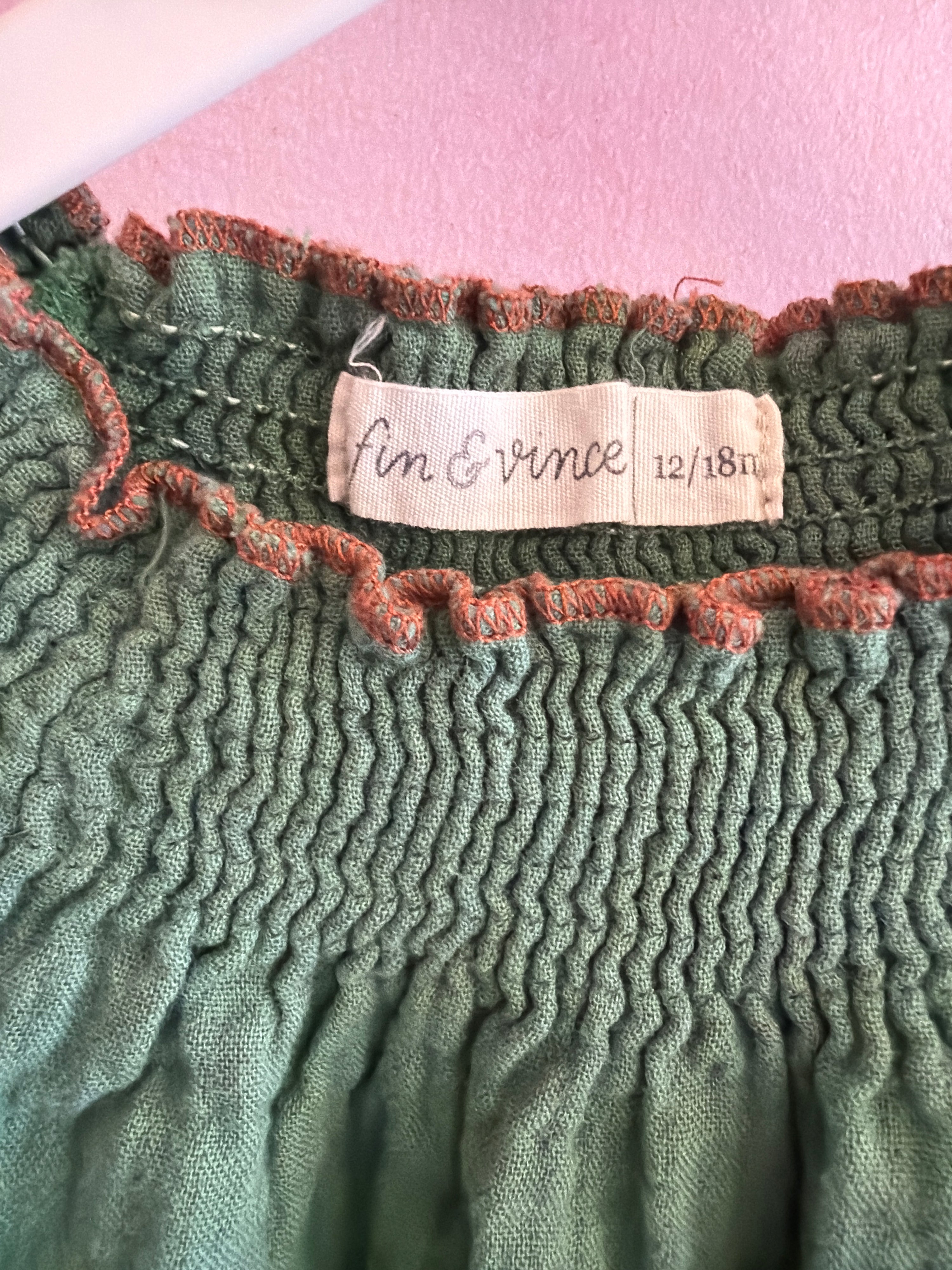 fin & vince Forest and Brown Smocked Blouse / 12-18 months