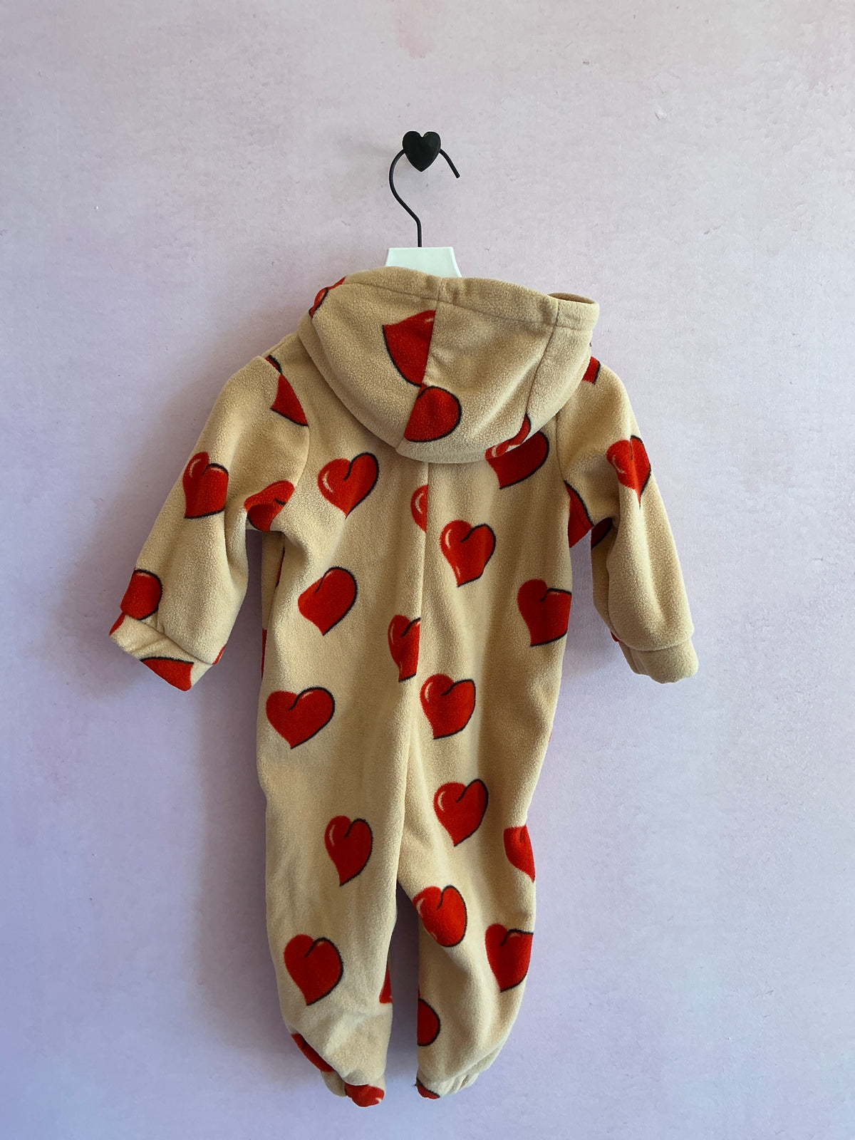 Mini Rodini Hearts Fleece Onesie Jumpsuit - Beige Bunting / 6-9 months
