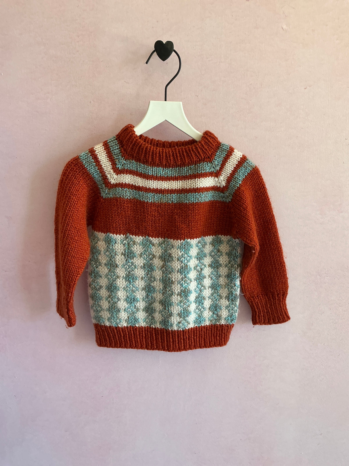 vintage Rust Red with Teal and Cream Sweater / 18-24 months
